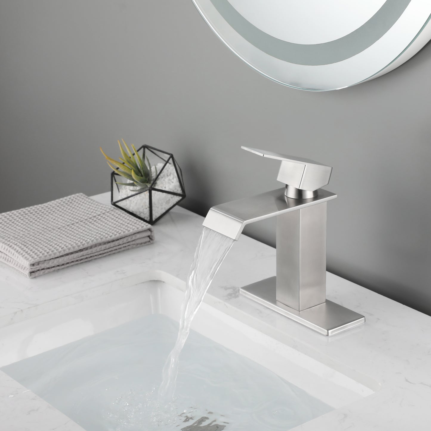 Waterfall Bathroom Faucet with Single Handle and Soft Water Flow