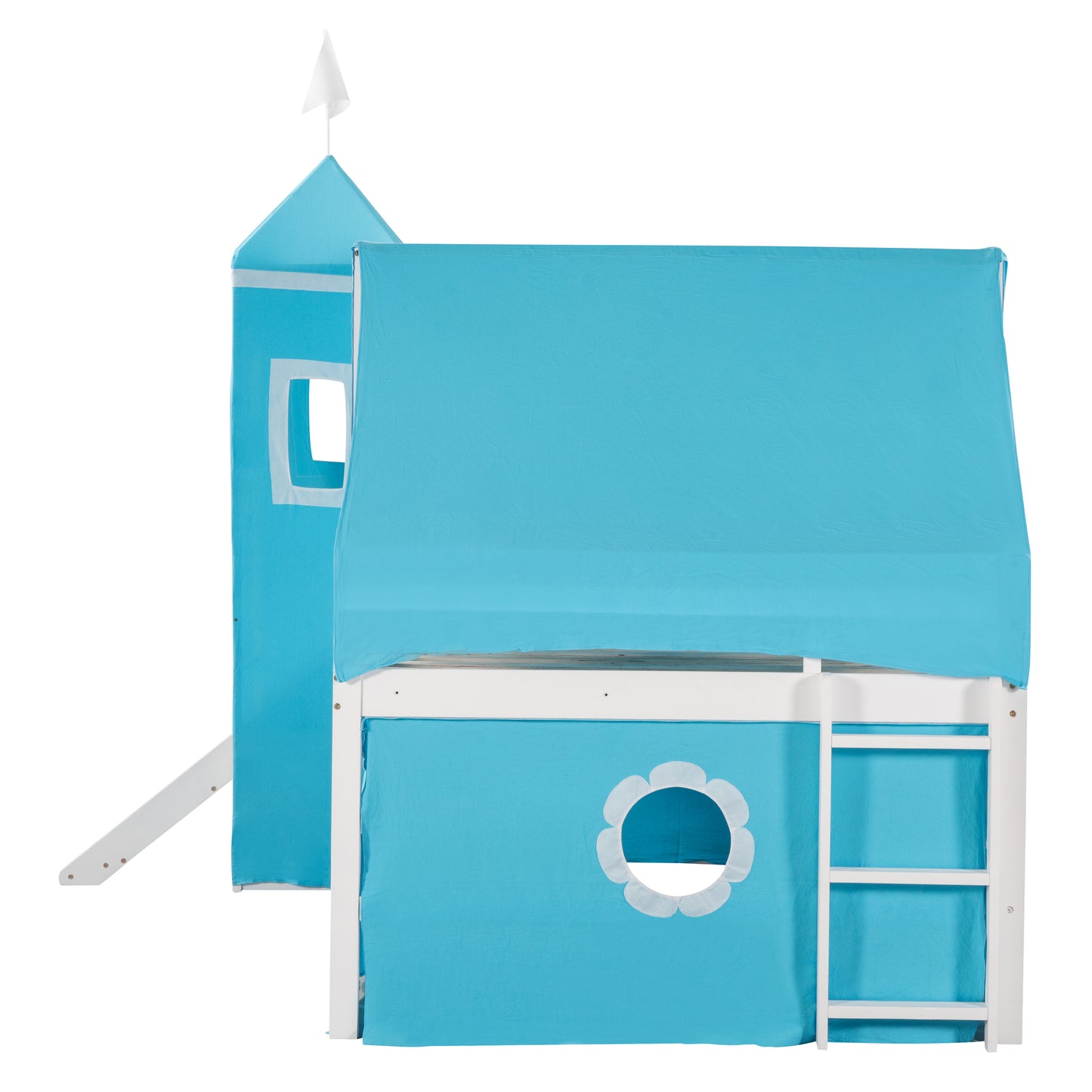 Blue Castle Bunk Bed - Full Size with Slide and Tower