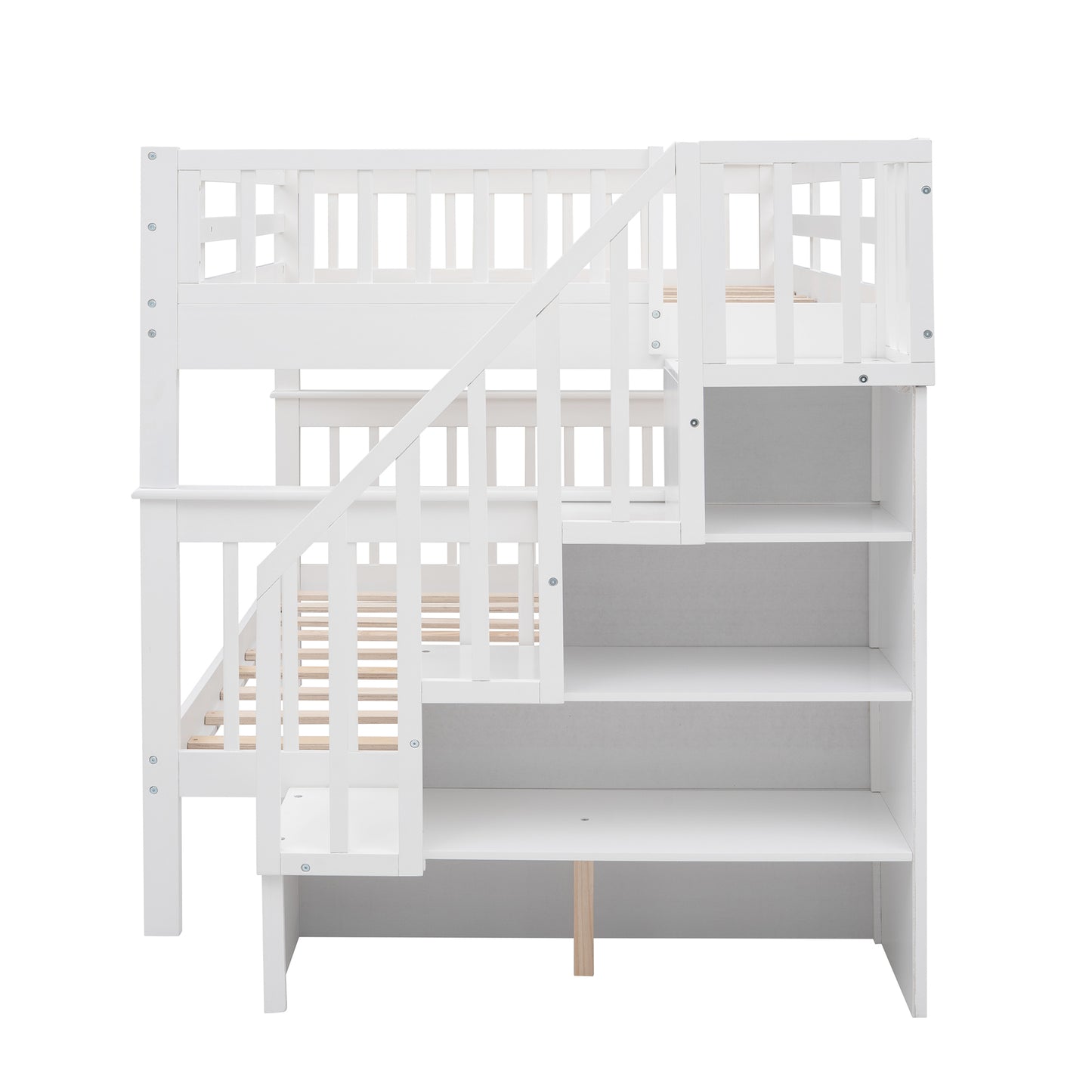 Stairway Full-Over-Full Bunk Bed with Storage, Guard Rail, and White Finish for Bedroom or Dorm with Ultimate Storage and Safety Features