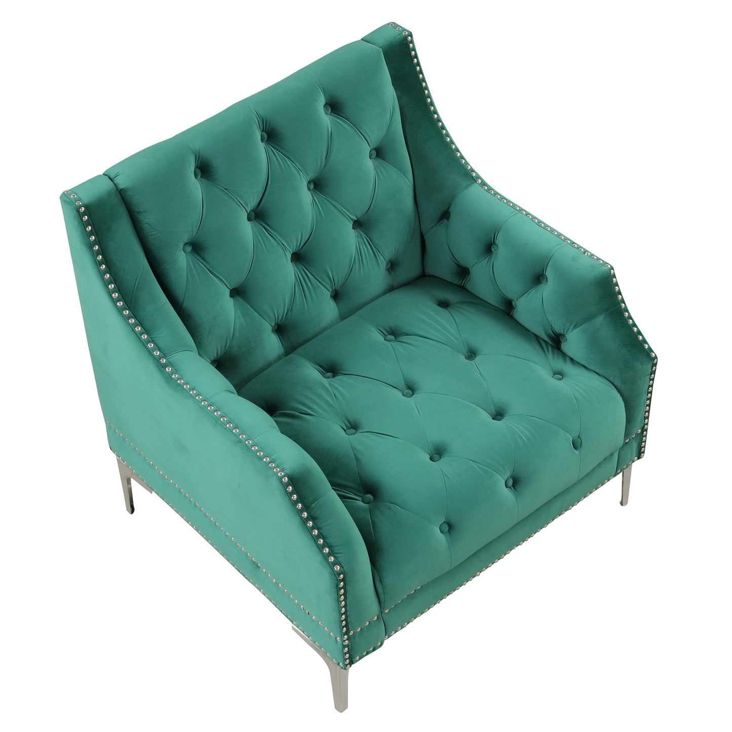 Plush Upholstered Green Modern Sofa with Metal Legs