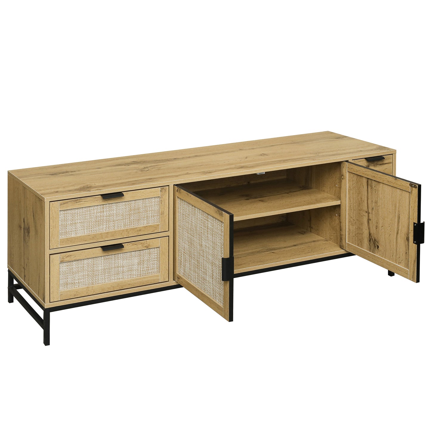 Sleek Boho-Style Rattan TV Console with Adjustable Shelves