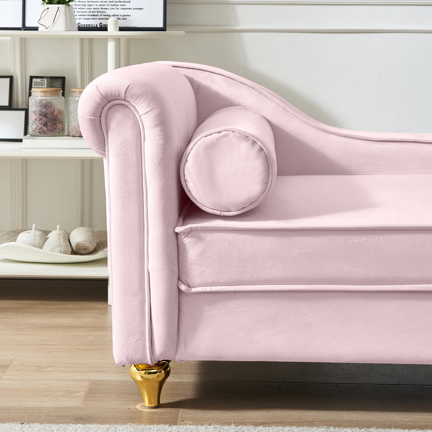 Modern Upholstery Chaise Lounge Chair with Storage Velvet (Pink)