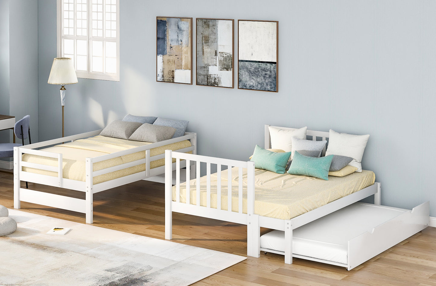 Stairway Bunk Bed with Trundle and Storage Drawers in White