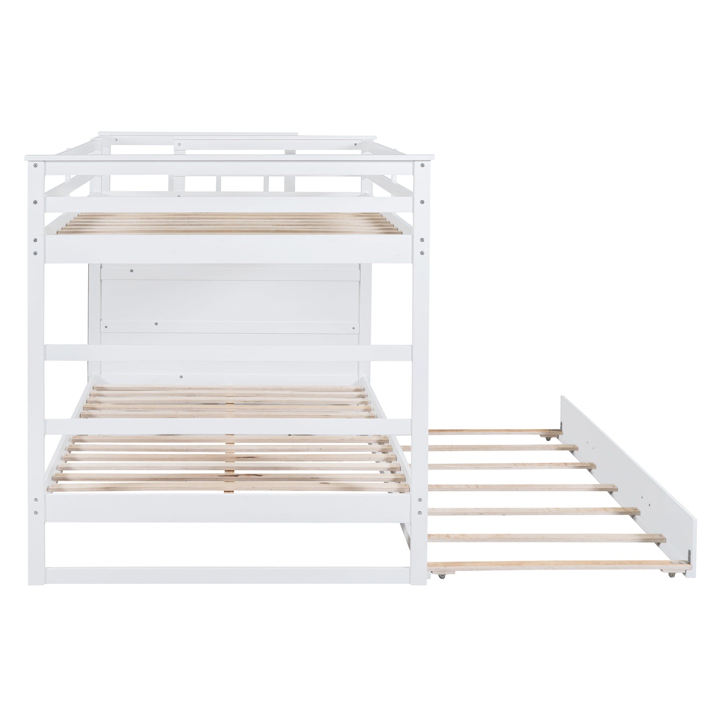 White Full-Over-Full Bunk Bed with Staircase and Trundle