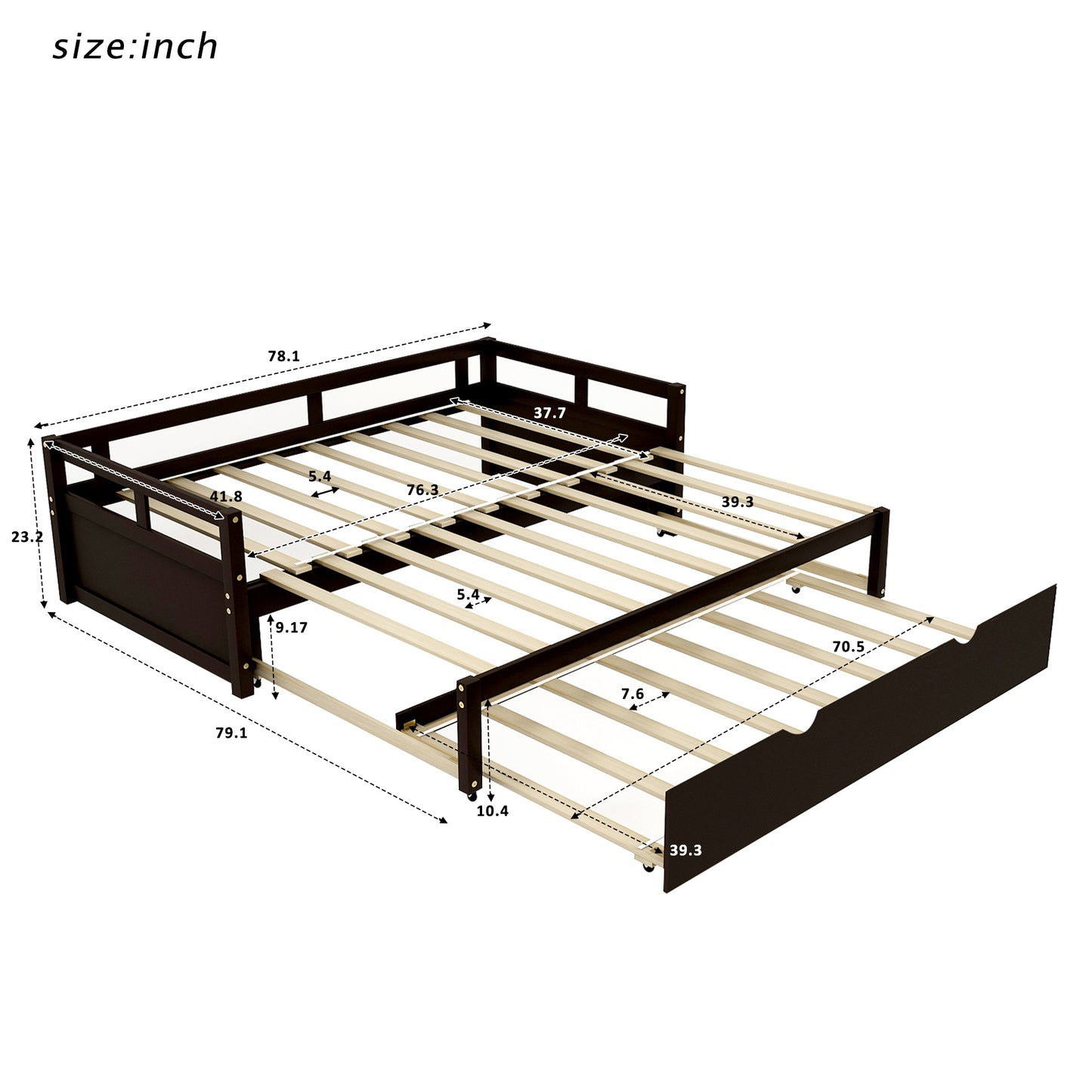 Extending Daybed with Trundle, Wooden Daybed with Trundle, Espresso