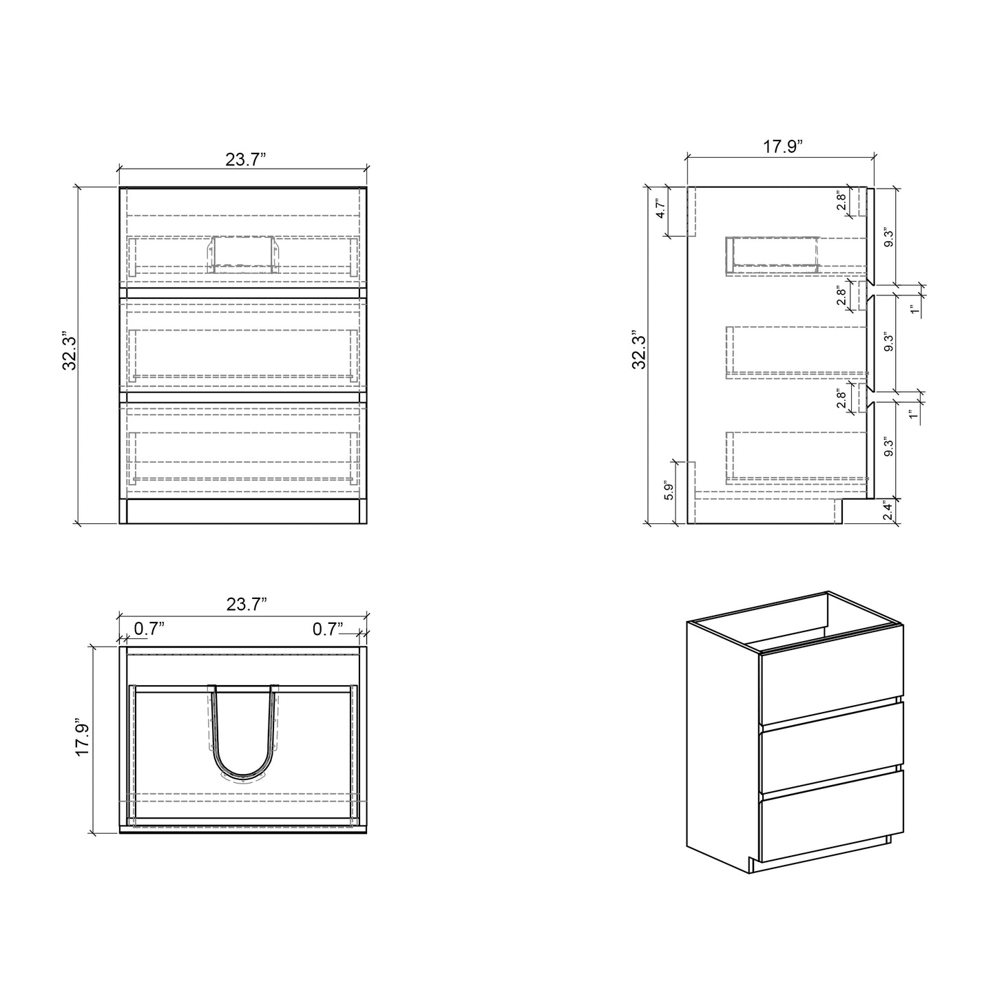 Alice 24" Gray Bathroom Vanity with Sink, Large Storage Freestanding Bathroom Vanity for Modern Bathroom, One-Piece Black Sink Basin without Drain and Faucet