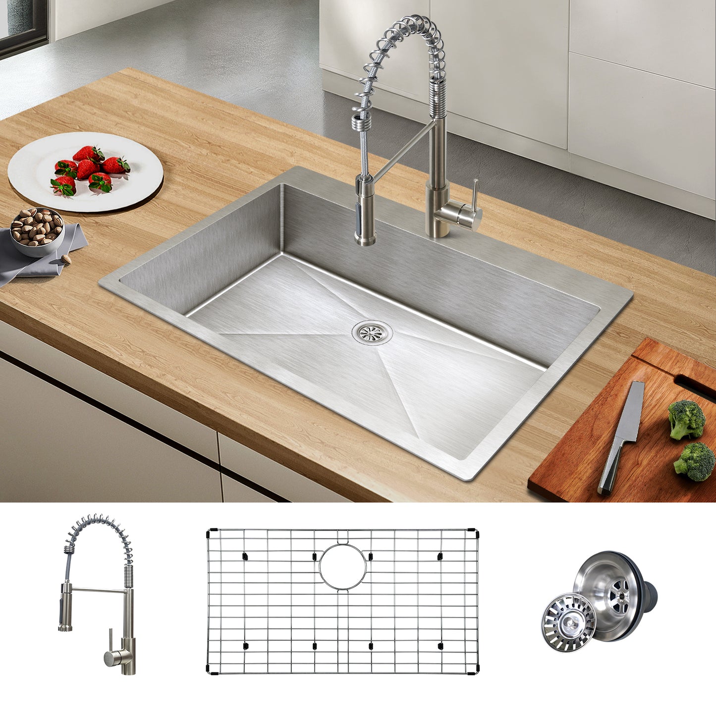 TECASA 33 inch Stainless Steel Kitchen Sink with Silent Operation and Efficient Drainage