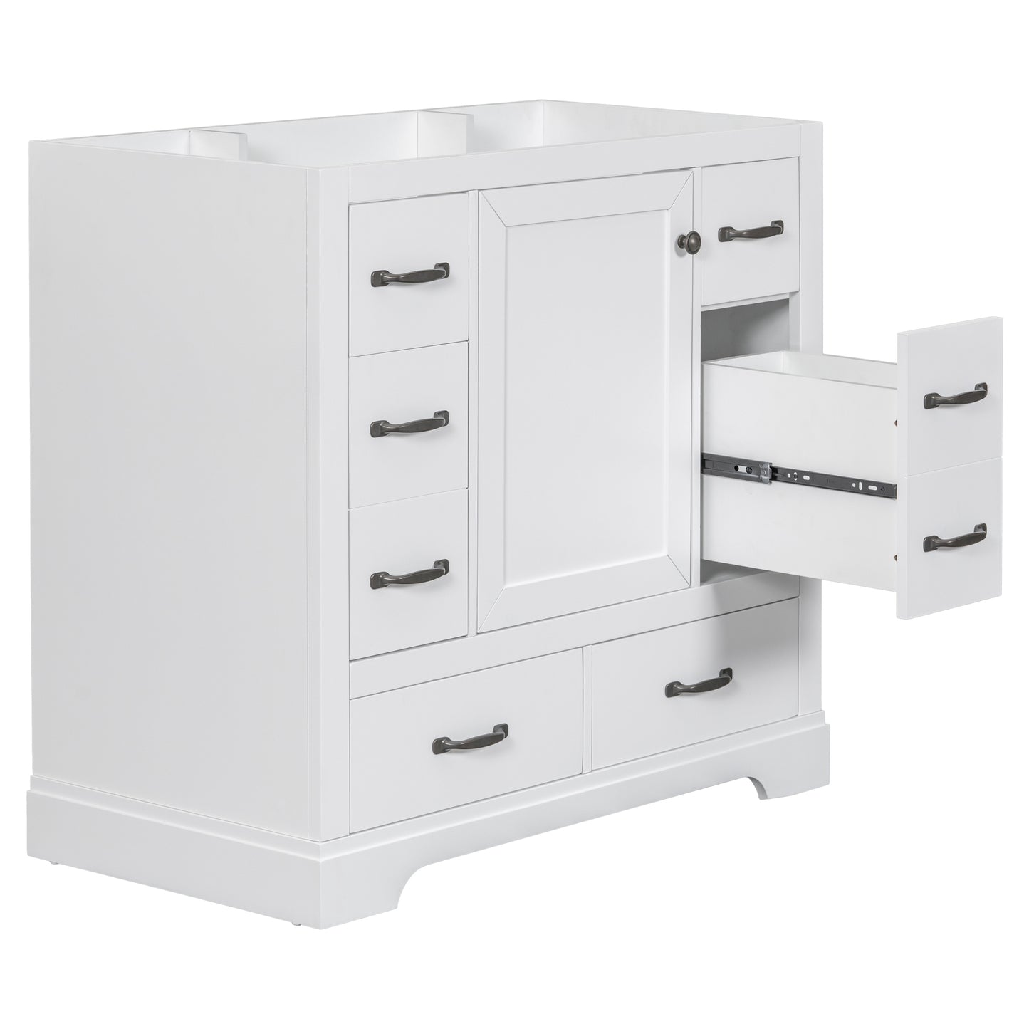 36" Bathroom Vanity without Sink, Cabinet Base Only, Six Drawers, Multi-Functional Drawer Divider, Adjustable Shelf, White