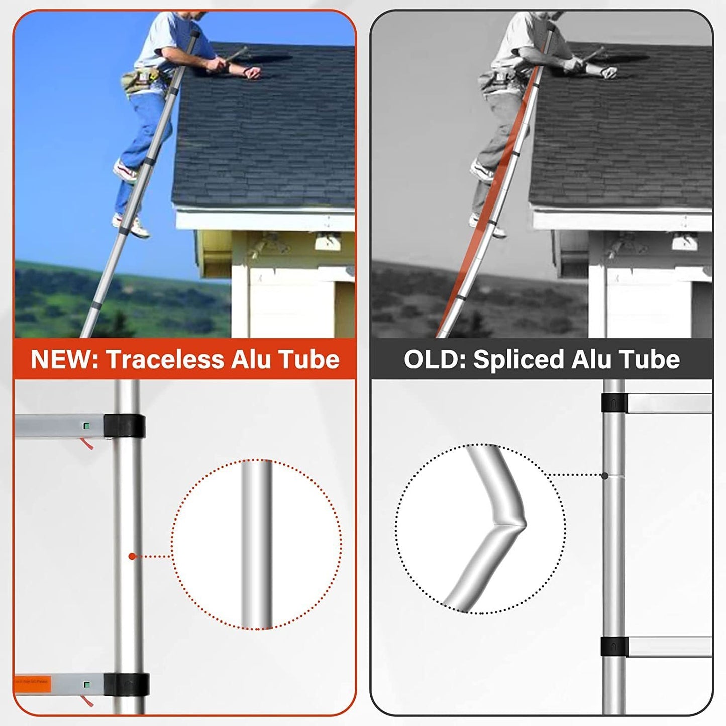 Simple Deluxe Telescoping Ladder 8.5FT Aluminum One-Button Retraction Extension System for Indoor and Outdoor Use, 330lb Load Capacity, (HILADRTELESCOPIC102)