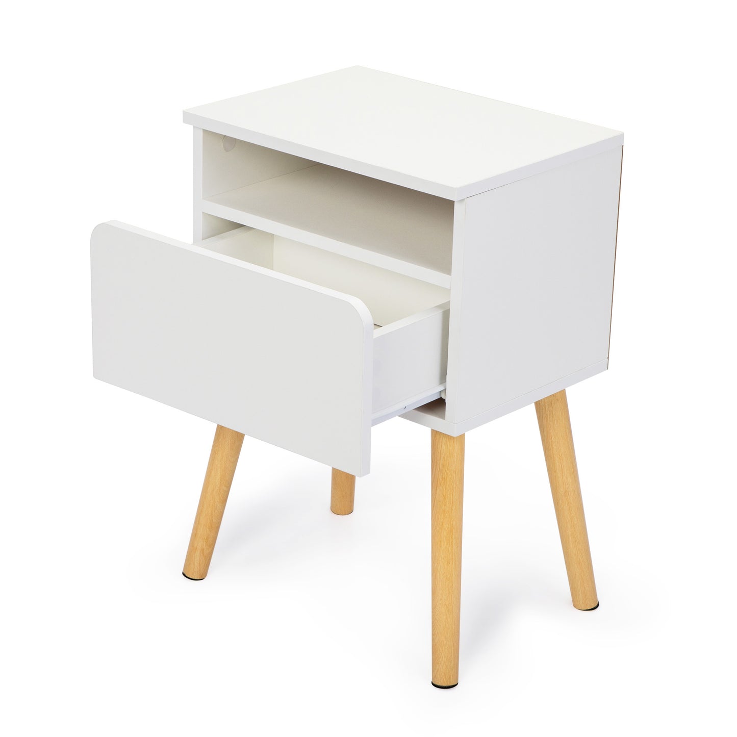 2-piece modern bedside table, bedroom coffee table with drawers, shelves, living room bedside furniture, white