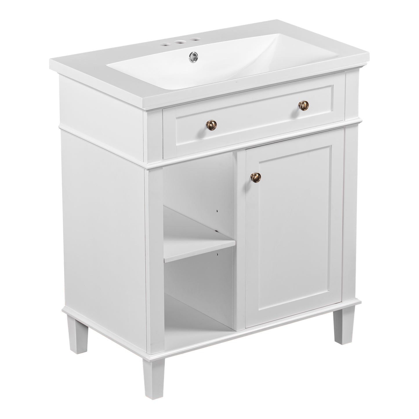 30" Bathroom Vanity with Ceramic Sink Set, One Cabinet and Adjustable Shelf, White