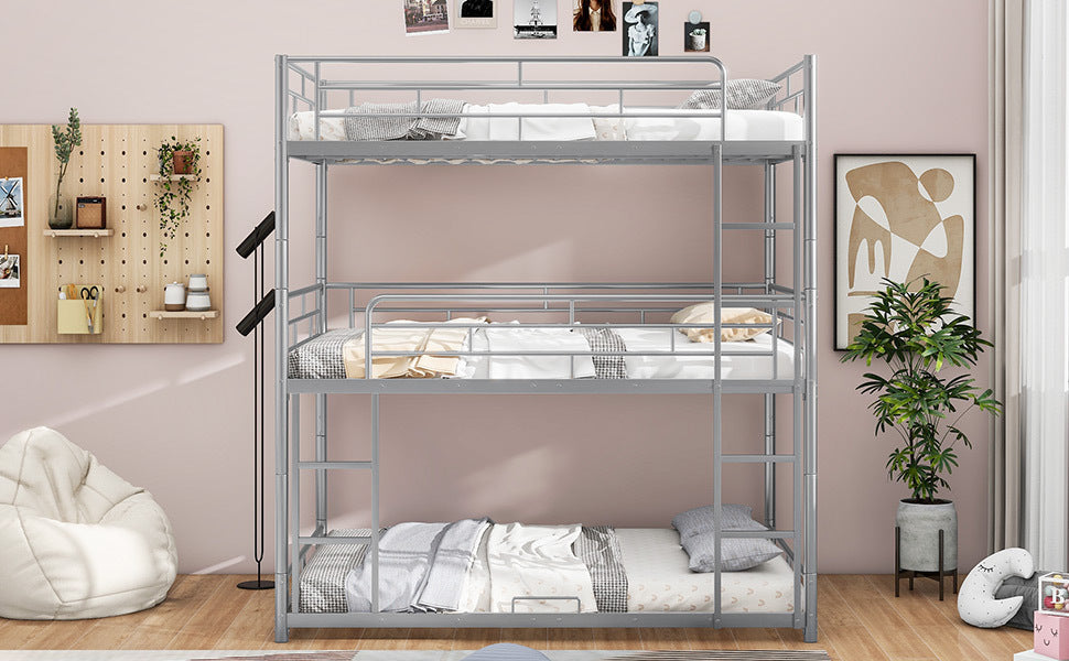 Silver Metal Triple Bunk Bed for Full Size