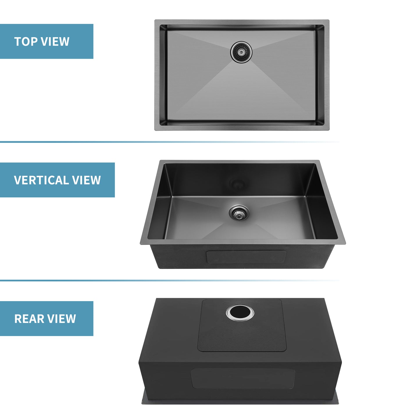 Gunmetal Black Single Bowl Undermount Kitchen Sink with Accessories