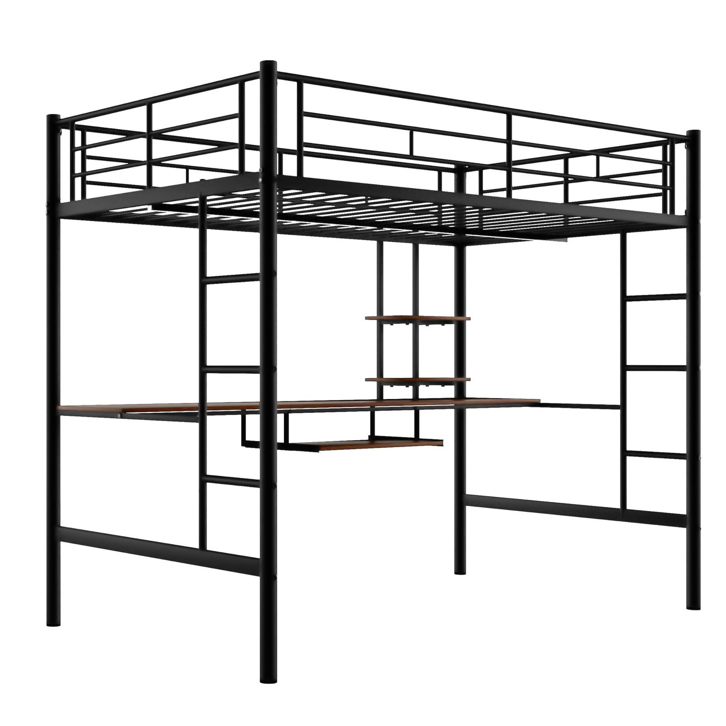 Loft Bed with Desk and Shelf , Space Saving Design,Full,Black