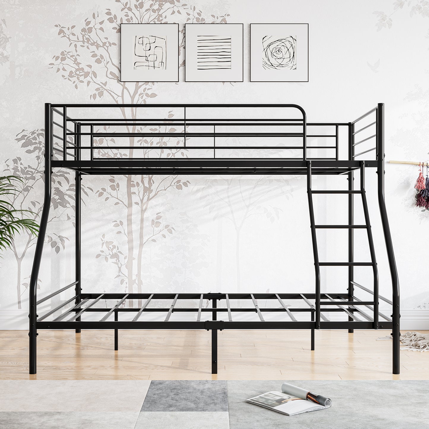 Sturdy Black Metal Twin-Over-Full Bunk Bed with Upgraded Safety Features