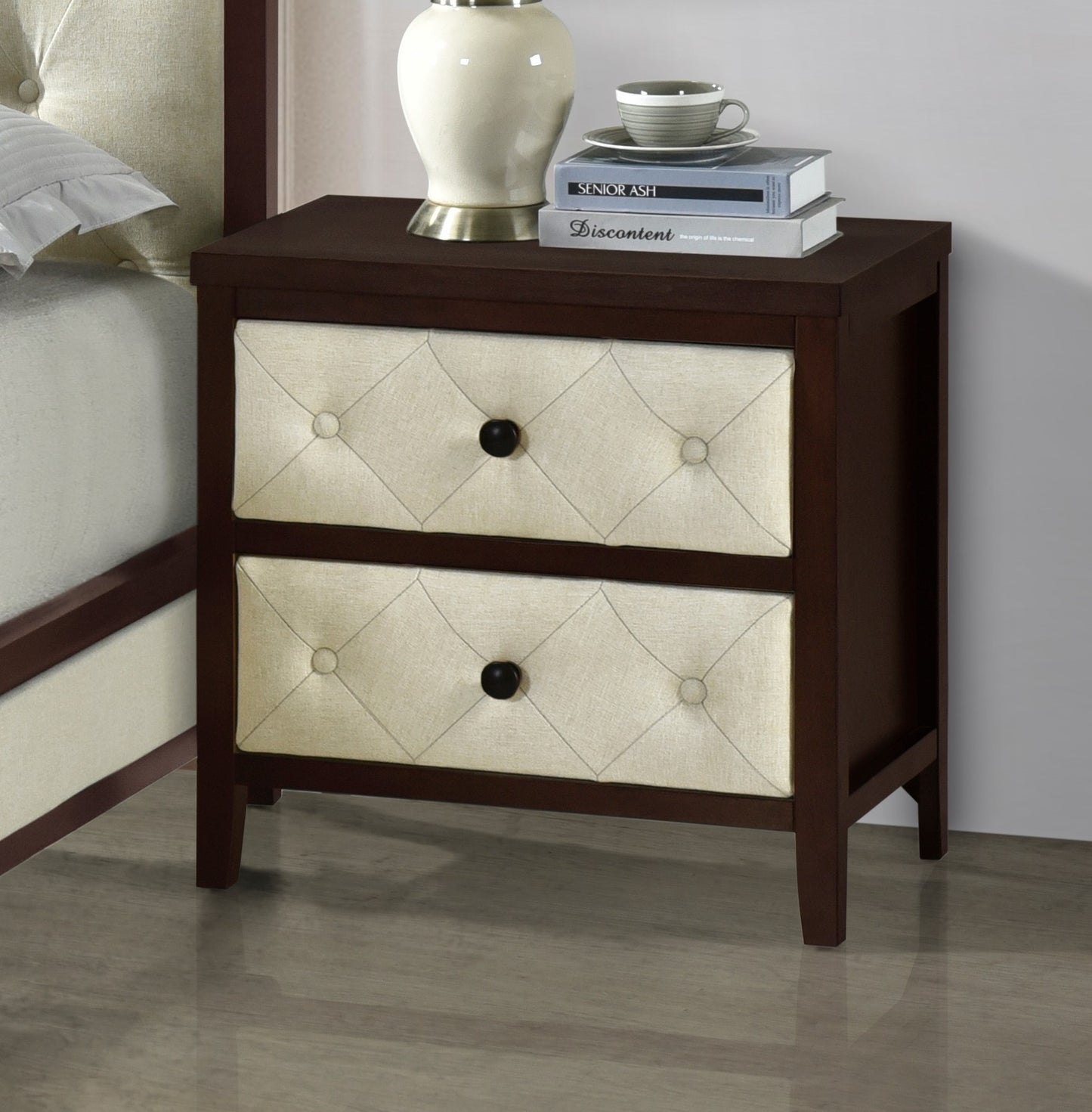 Beautiful Cherry Espresso Finish Nightstand 1pc Designed Drawers Fronts Modern Bedroom Furniture