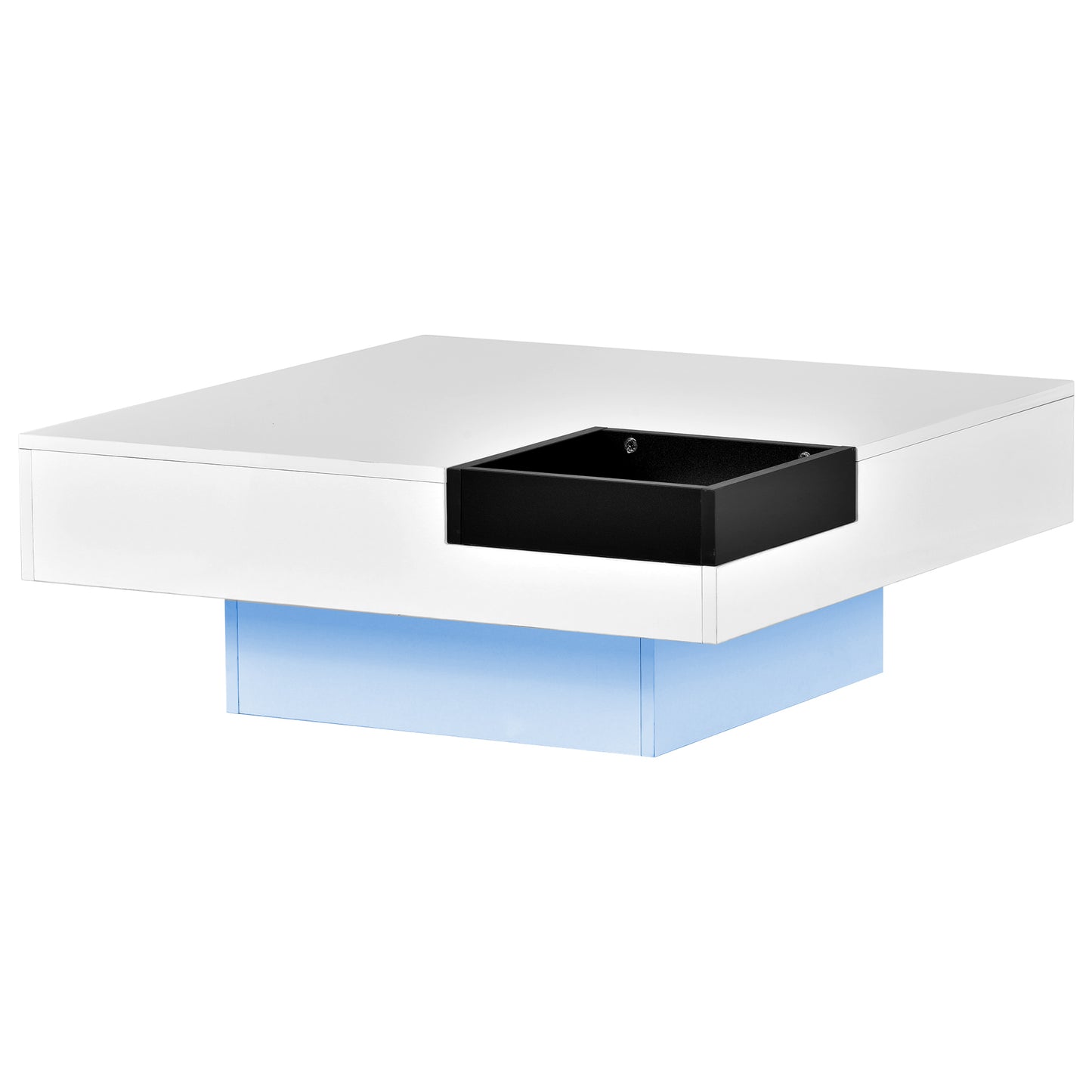 Chic Square Coffee Table with LED Lights and Detachable Tray