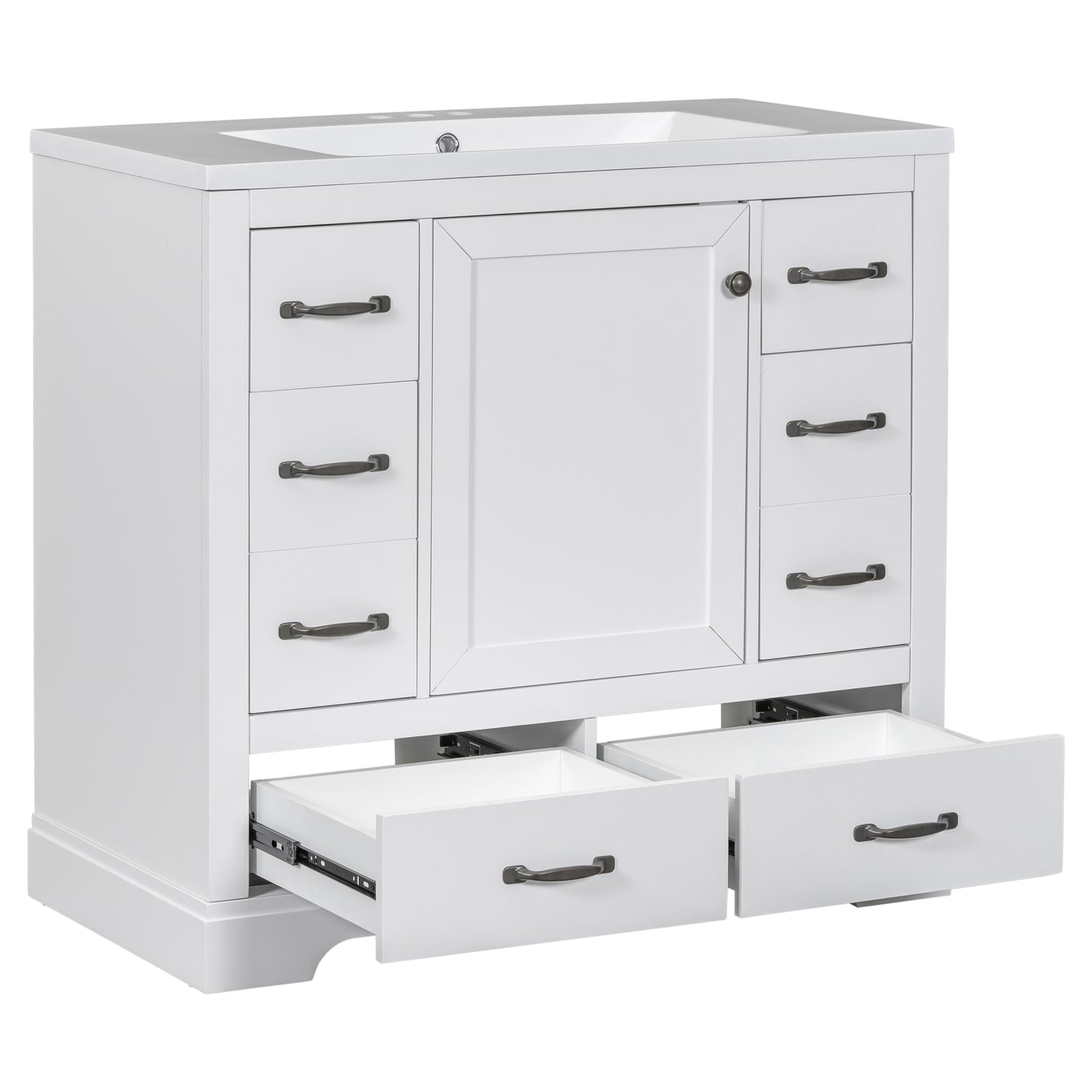 36" Bathroom Vanity with Sink Combo, Six Drawers, Multi-Functional Drawer Divider, Adjustable Shelf, White