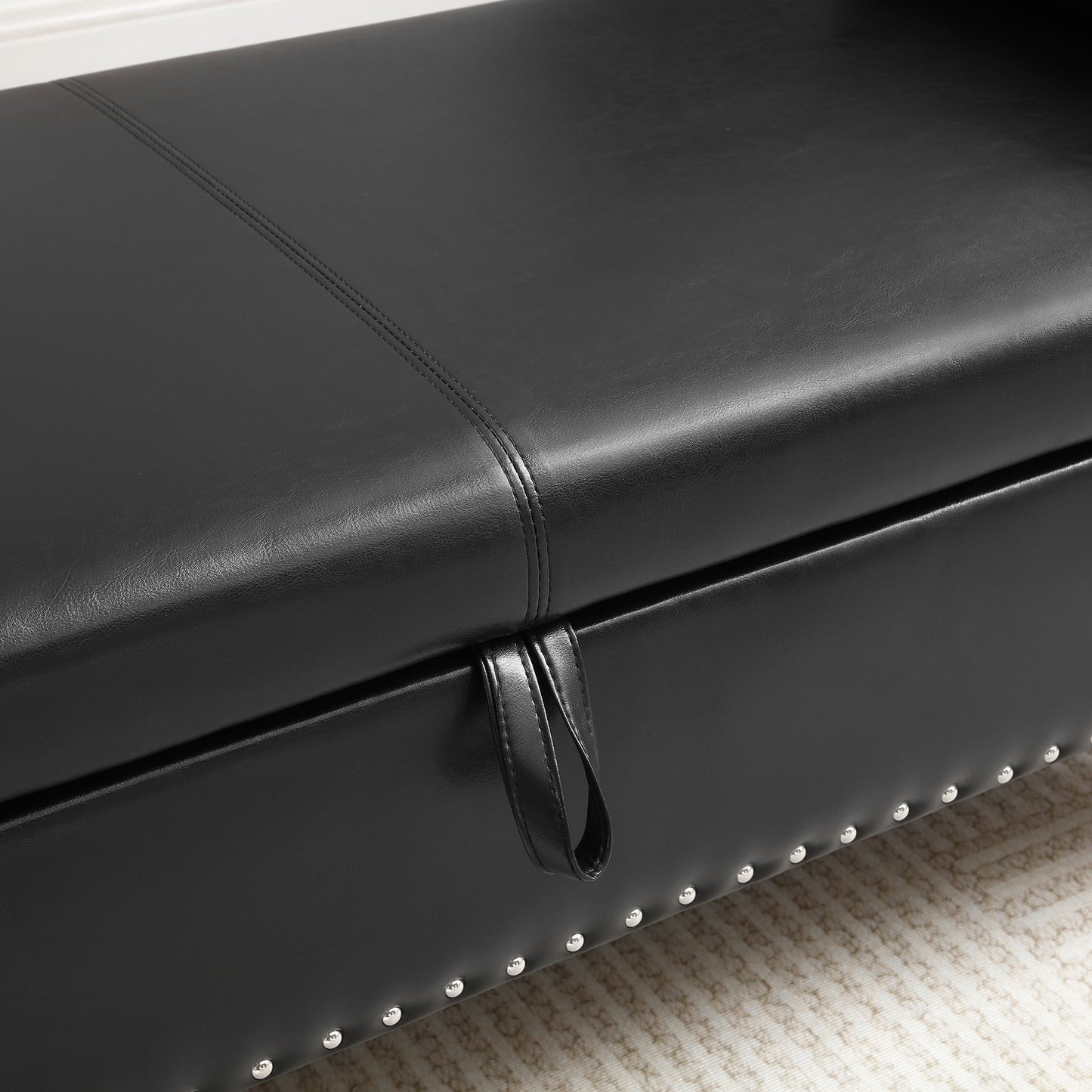 63 Black Upholstered Storage Bench Ottoman with Pillow