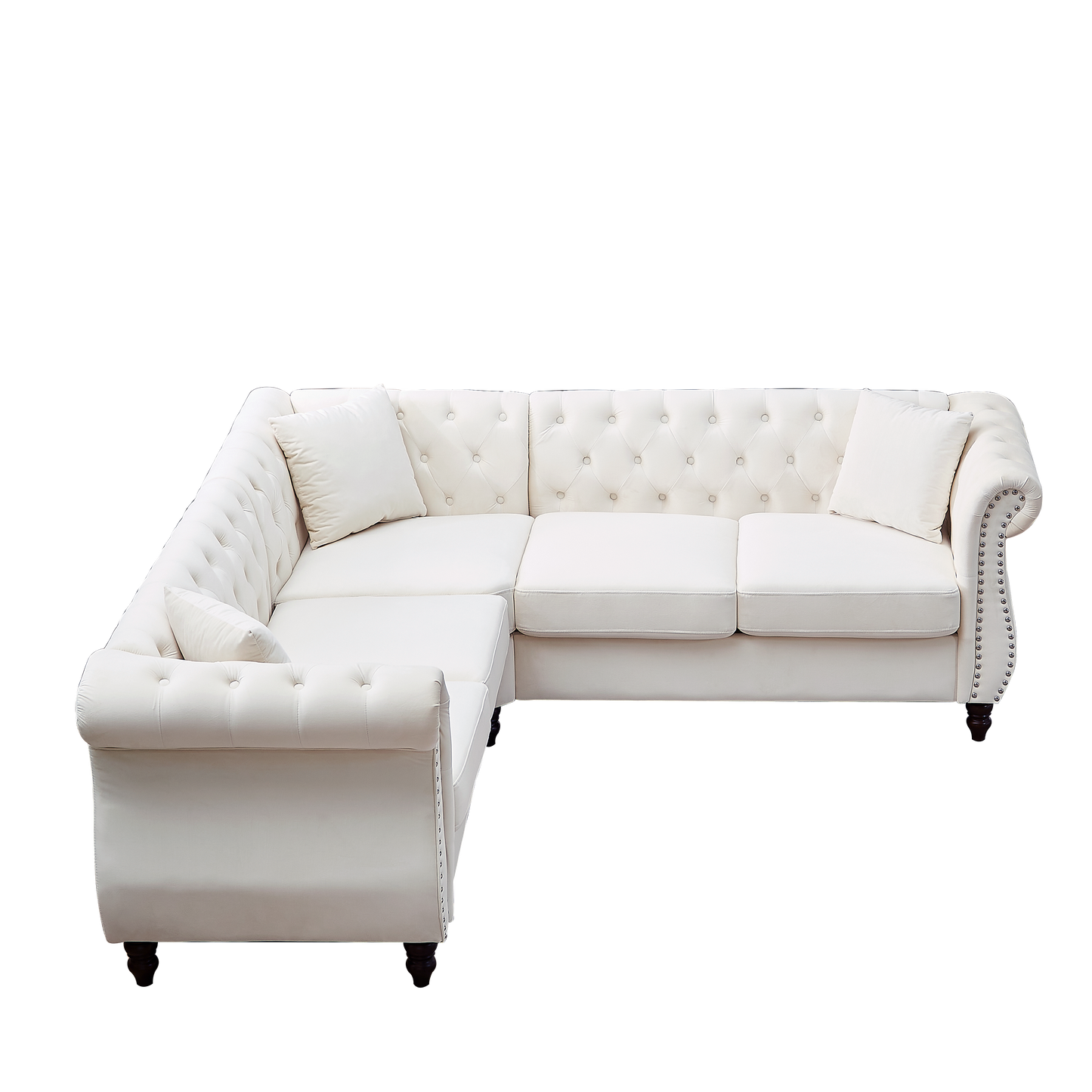 Oversized L-Shaped Sectional Sofa with Metallic Legs and 3 Pillows