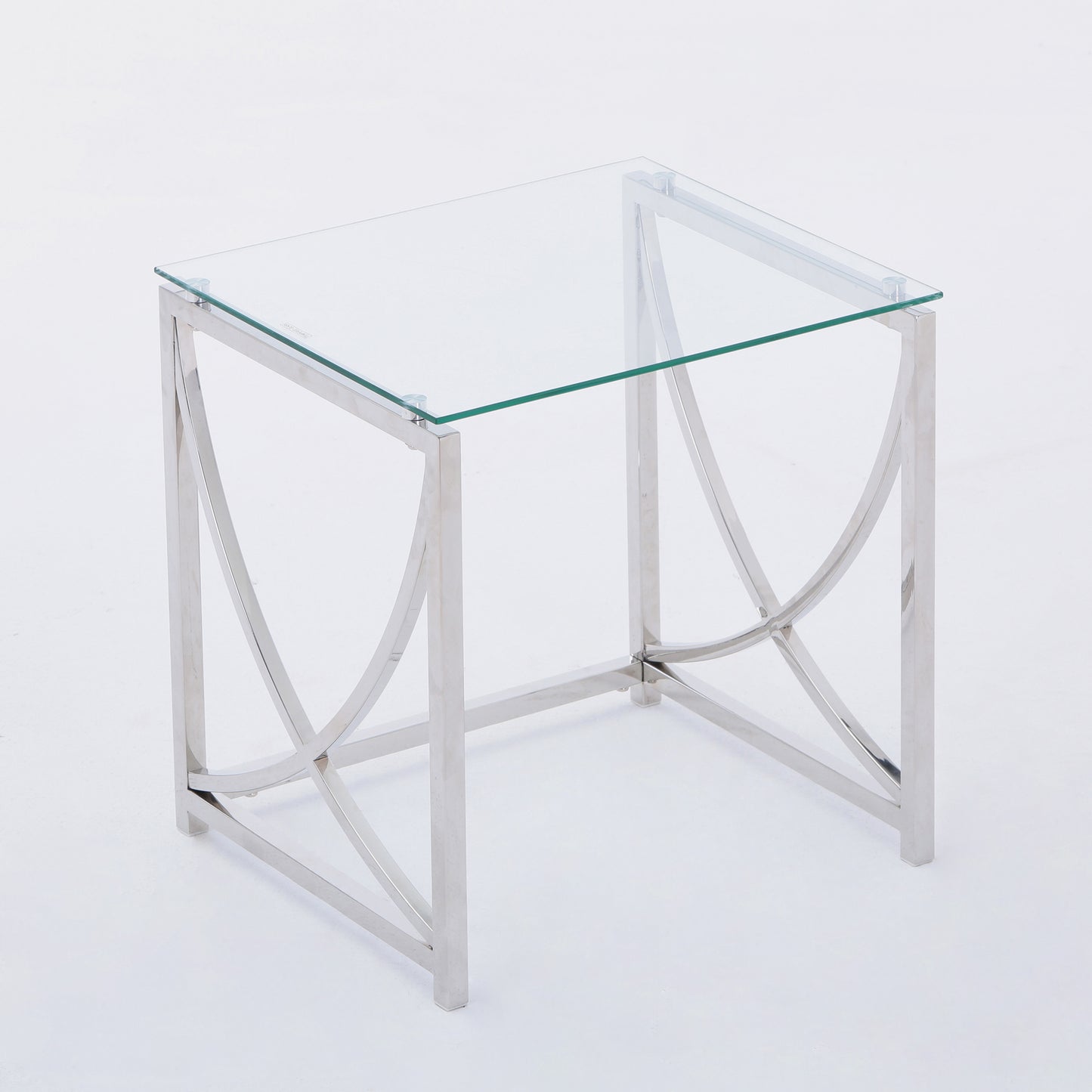 Contemporary Stainless Steel Glass Nesting Coffee Tables Set with Minimalist Curved Design