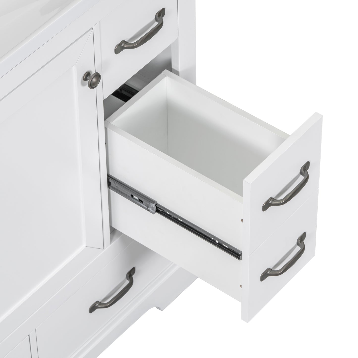 36" Bathroom Vanity without Sink, Cabinet Base Only, Six Drawers, Multi-Functional Drawer Divider, Adjustable Shelf, White