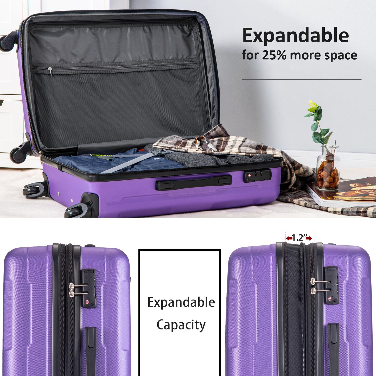 Expandable  Spinner Wheel 2 Piece Luggage Set ABS Lightweight Suitcase with TSA Lock 20inch+28inch