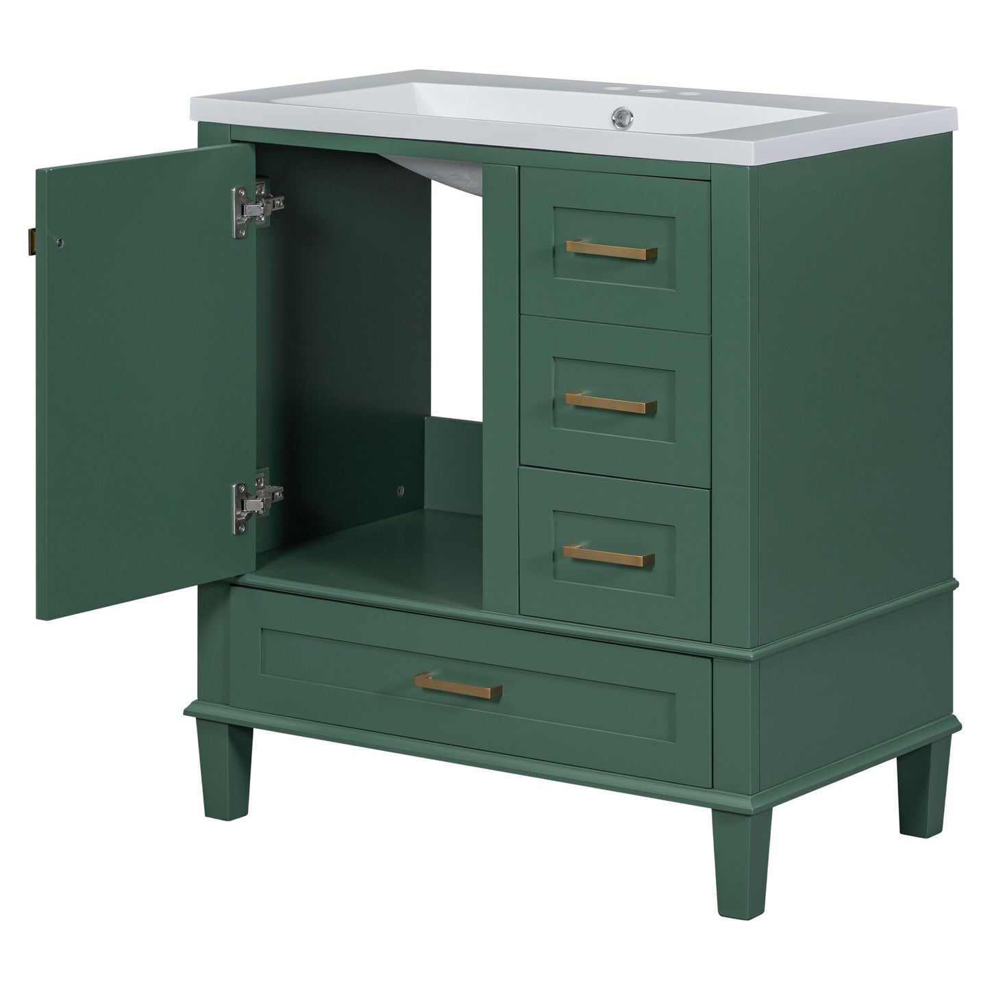 30" Bathroom Vanity in Green, Modern Bathroom Cabinet with Sink Combo Set, Bathroom Storage Cabinet with a Soft Closing Door and 3 Drawers, Solid Wood Frame