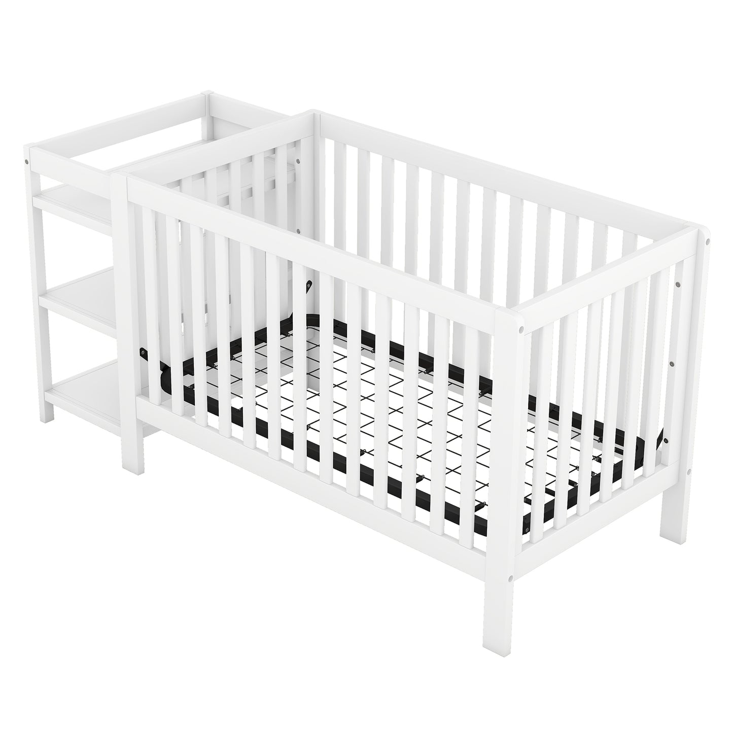 Convertible Crib/Full Size Bed with Changing Table, White