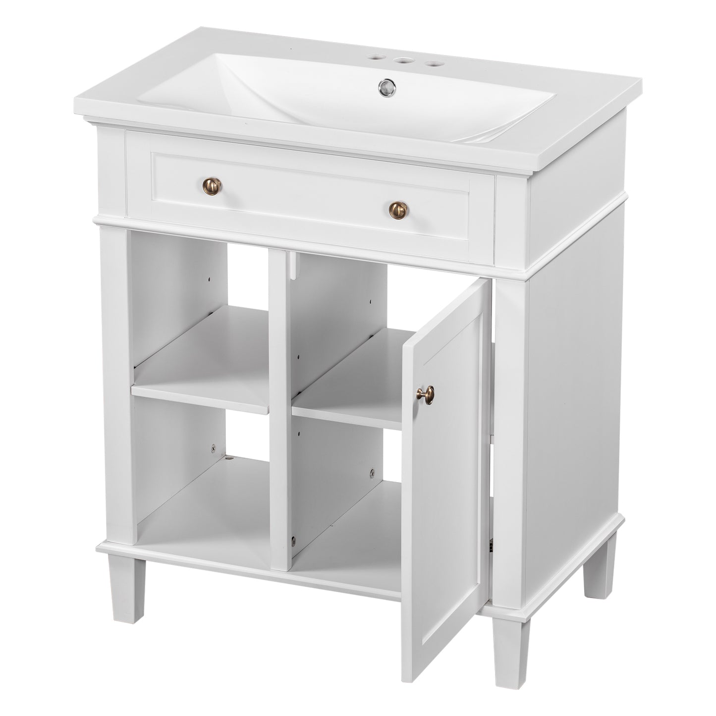 30" Bathroom Vanity with Ceramic Sink Set, One Cabinet and Adjustable Shelf, White