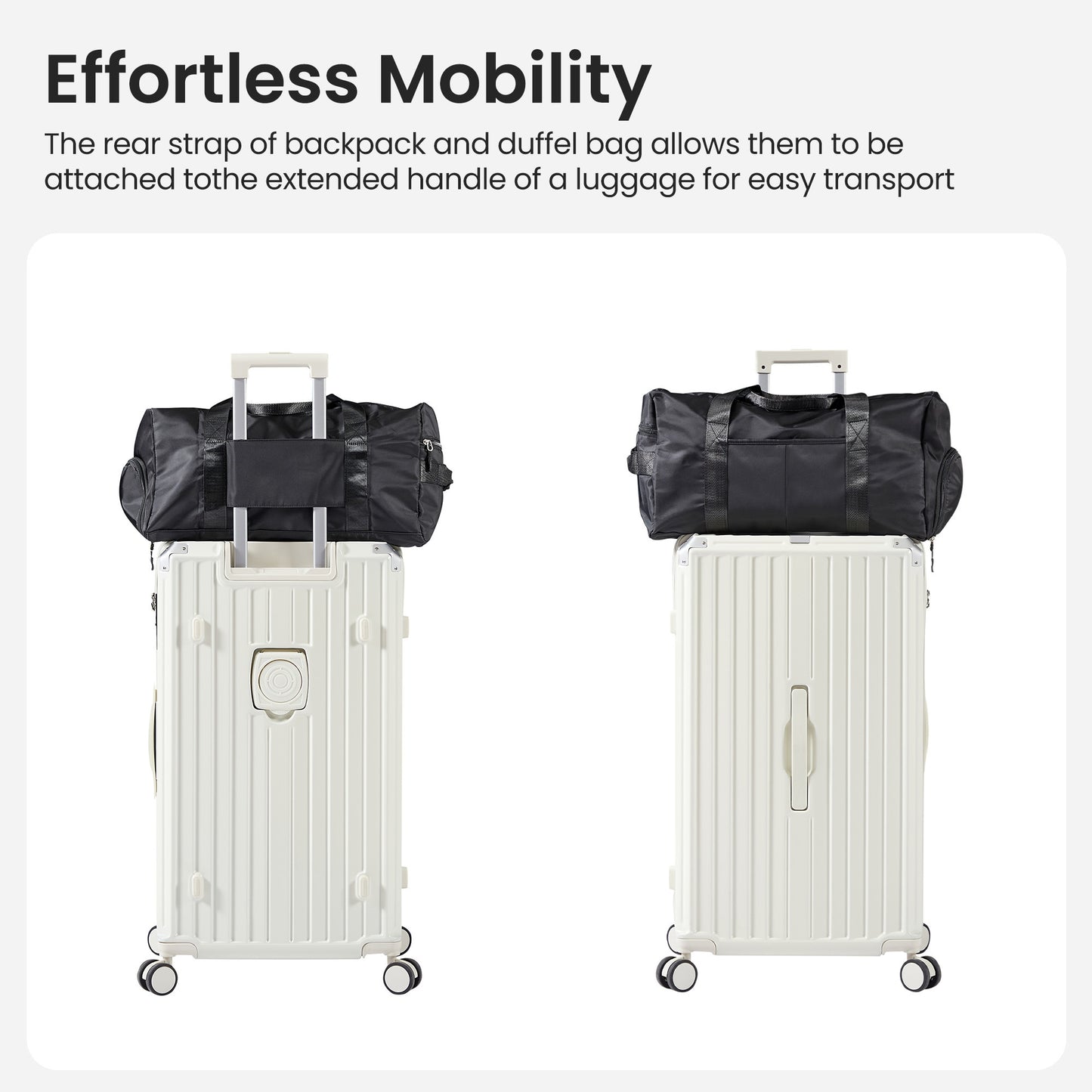 Luggage Set 4 pcs (20"/24"/29"/Travel Bag), PC+ABS Durable Lightweight Luggage with Collapsible Cup Holder, 360° Silent Spinner Wheels, TSA Lock, White