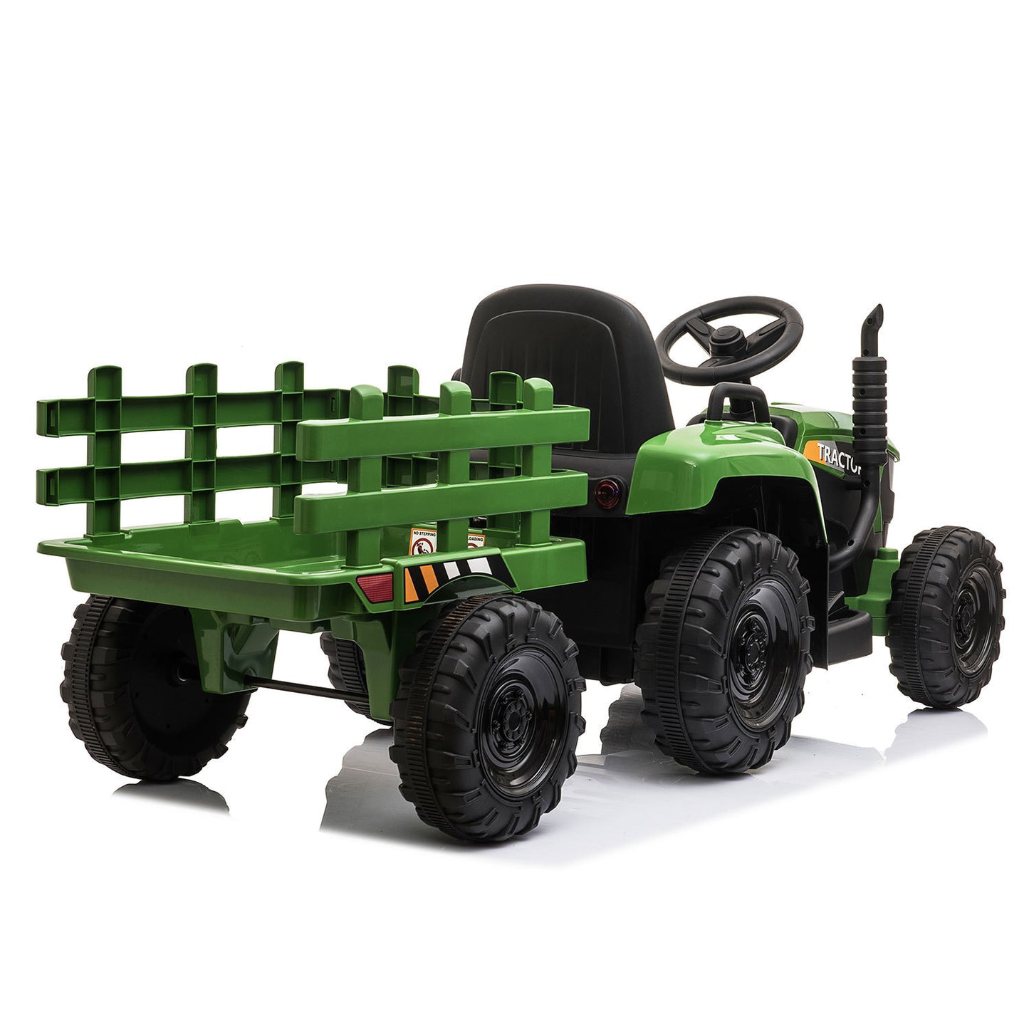 12V Kids Dark Green Ride-On Tractor with Trailer, Music, LED Lights, and USB