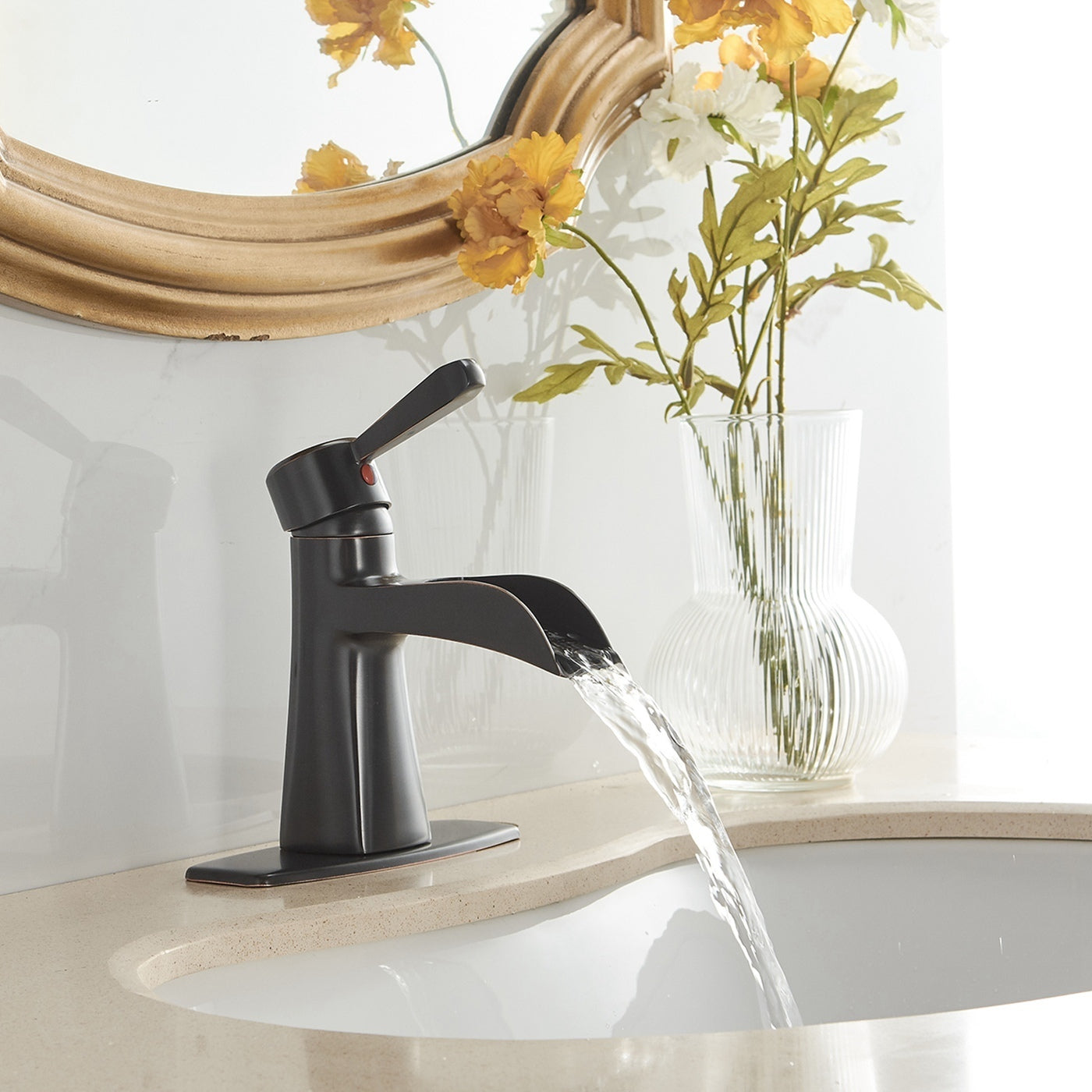 Waterfall Oil Rubbed Bronze Bathroom Faucet with Pop-Up Drain