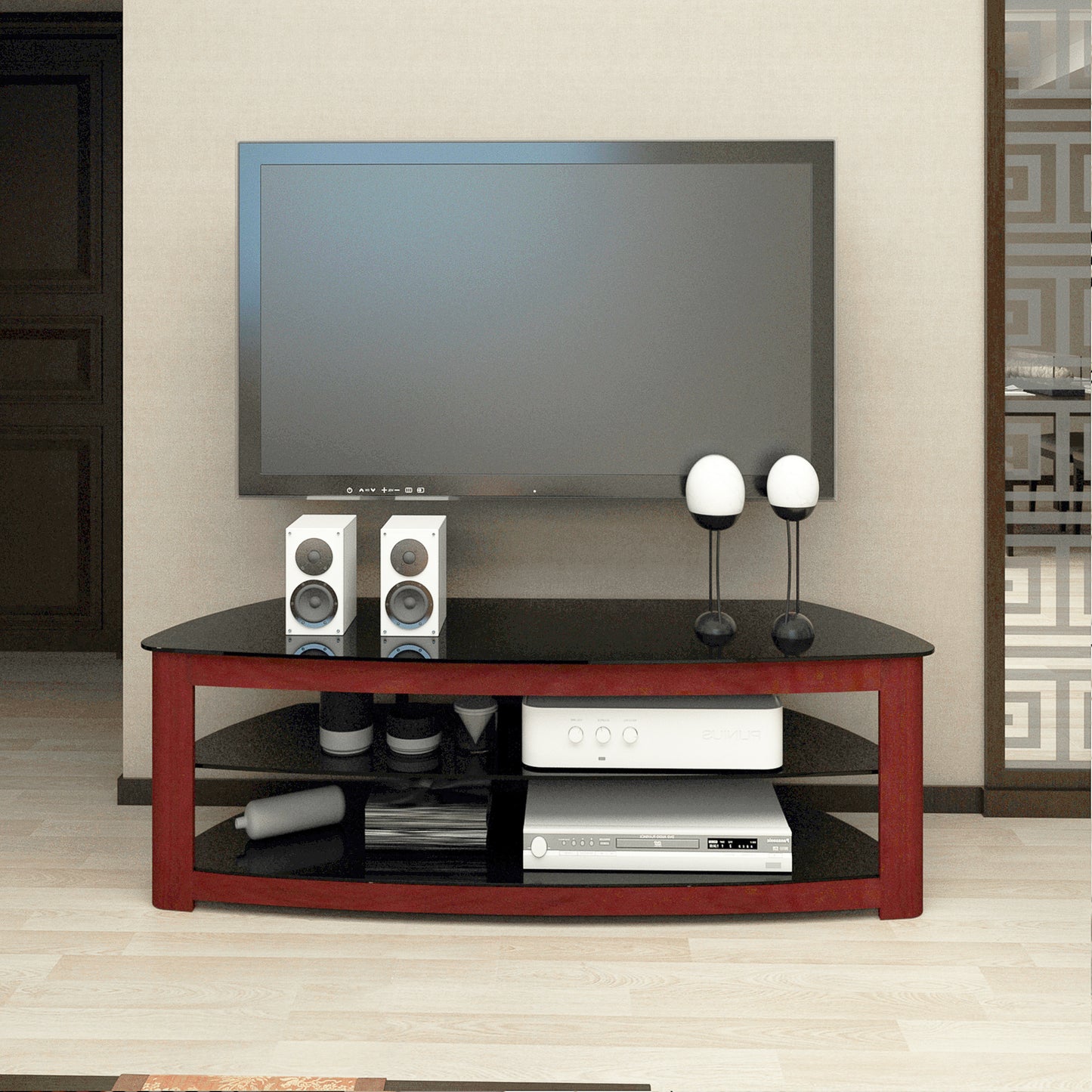 Stylish Walnut TV Stand with 2 Tier Storage and 65 TV Capacity