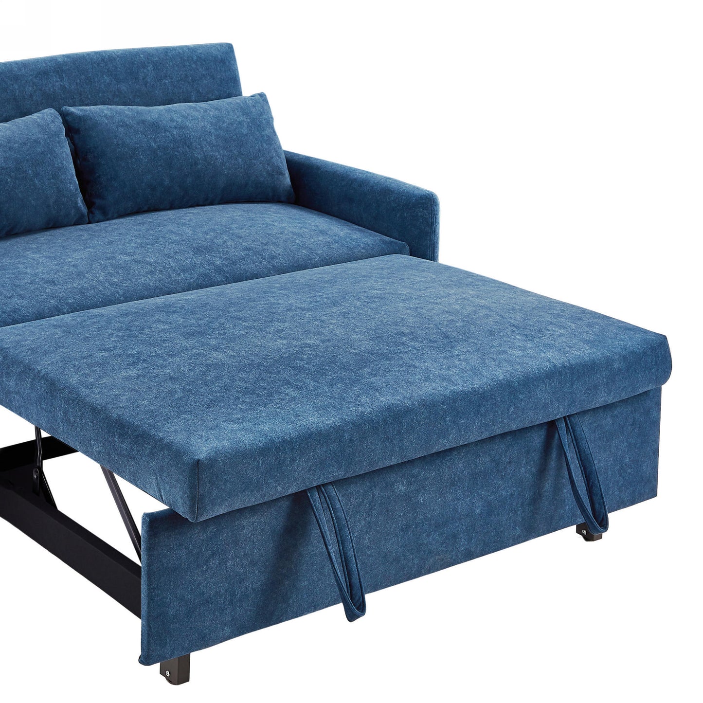 55.1 Blue Pull Out Sleeper Loveseat Sofa Bed with Adjustable Backrest and USB Ports