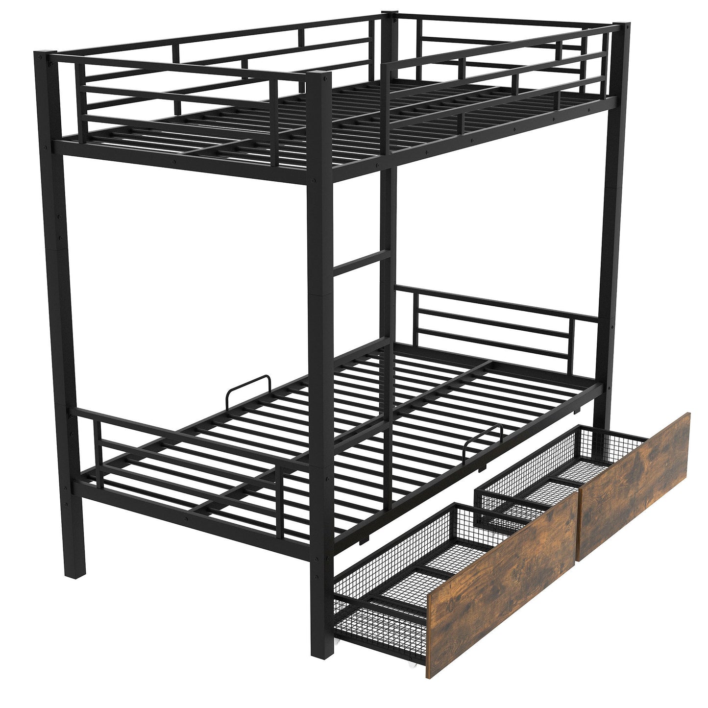 Black Twin Metal Bunk Bed with Underbed Storage Drawers