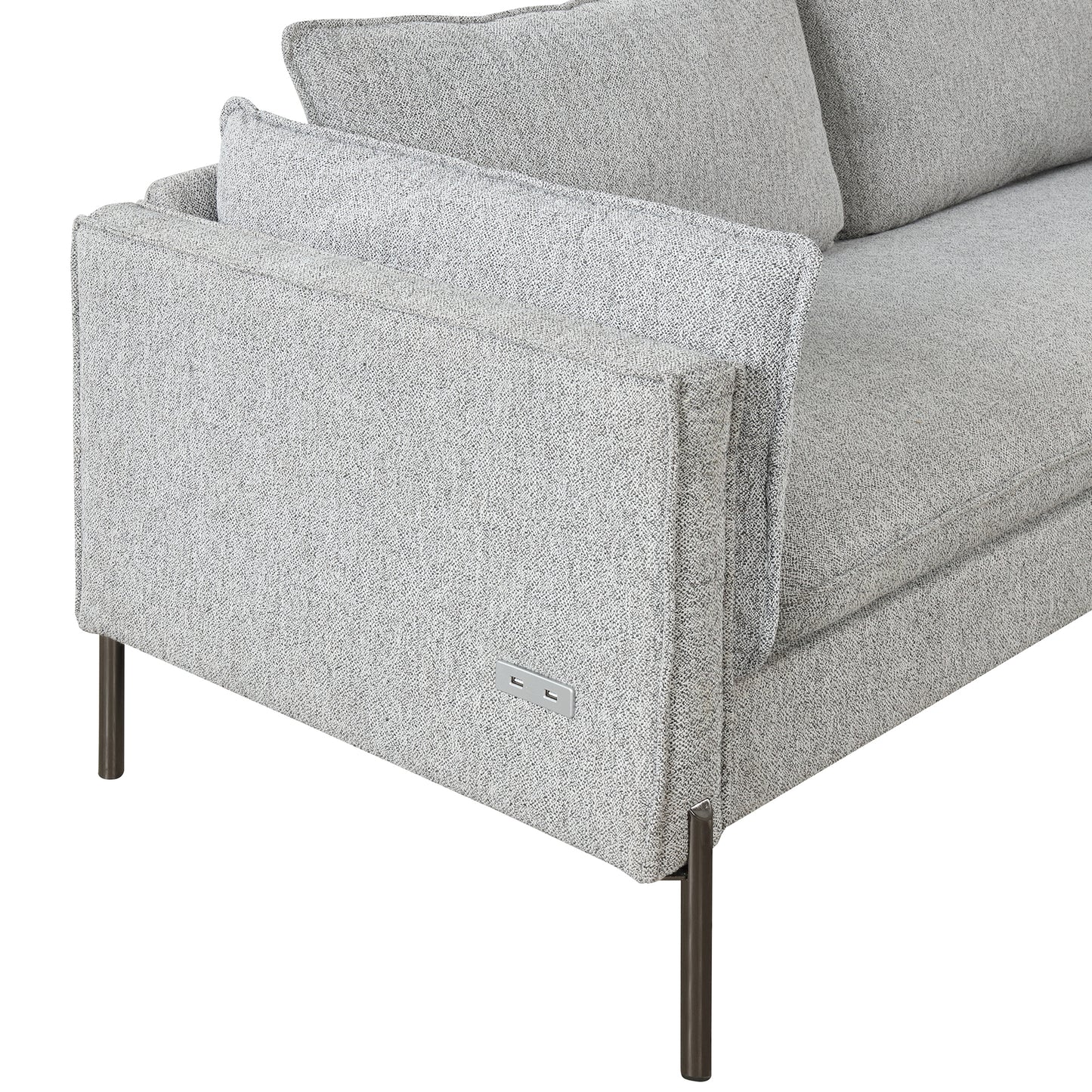 76.2 Modern Style 3-Seat Linen Fabric Sofa with USB Charging Ports