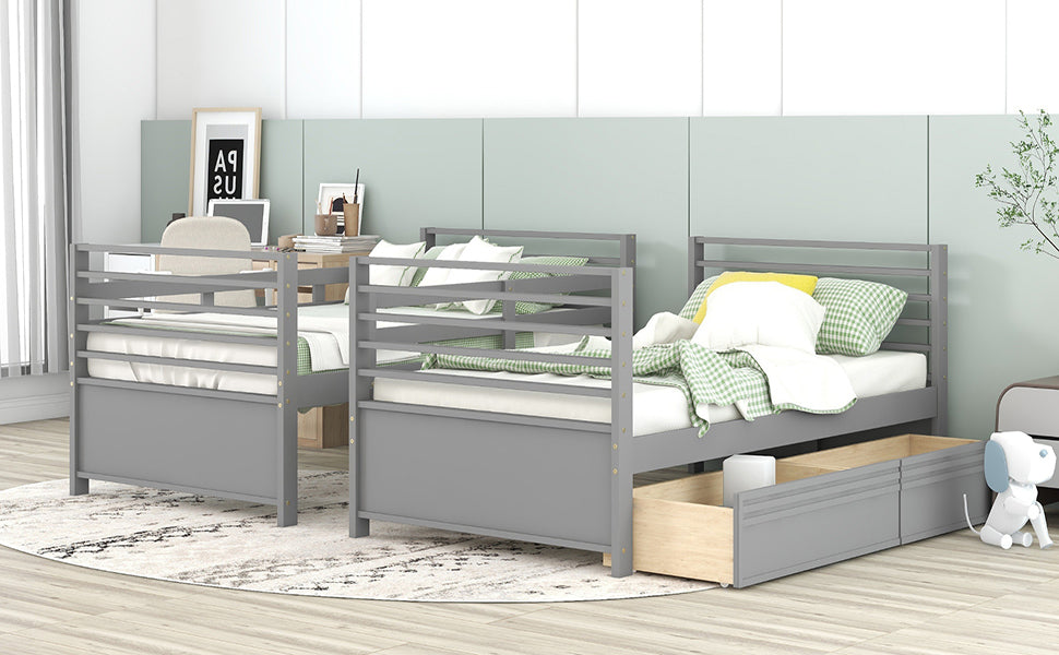 Gray Twin Bunk Bed with Storage Drawers for Stylish Sleepovers