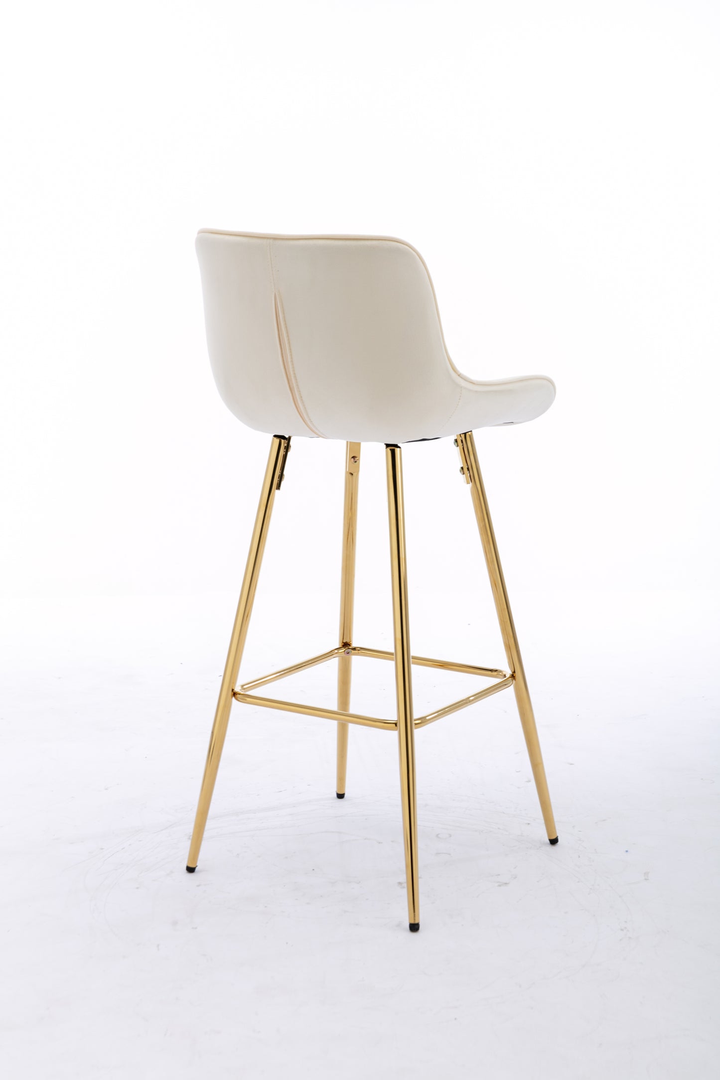 26 Inch Set of 2 Bar Stools,with Chrome Footrest Velvet Fabric Counter Stool Golden Leg Simple Bar Stool,CREAM