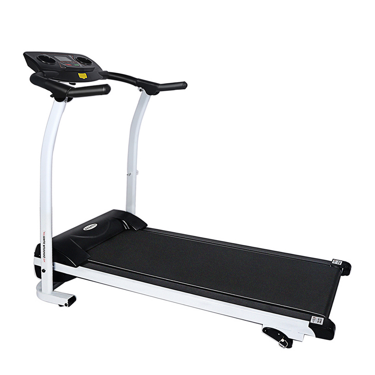 High Performance Folding Treadmill, Workout Running Machine with LCD Display and Phone Slot, Compact Treadmill for Fitness Gym Exercise, White and Black.