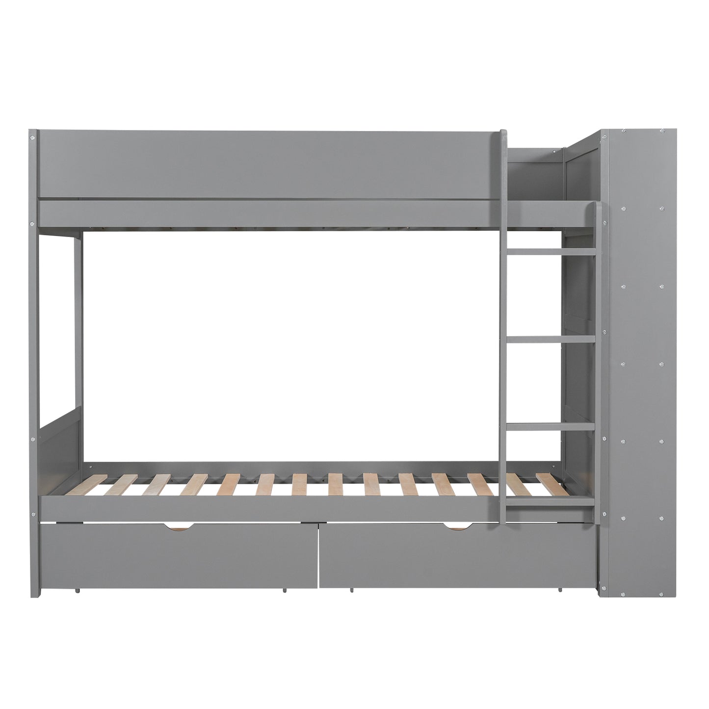 Versatile Gray Twin Bunk Bed with Storage Drawers and Multi-Layer Cabinet