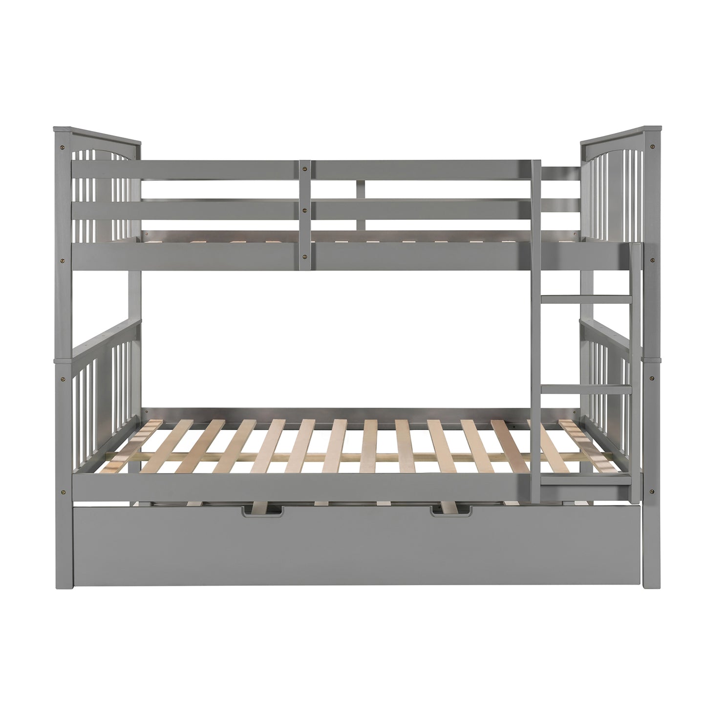 Space-Saving Gray Full over Full Bunk Bed with Twin Trundle and Ladder