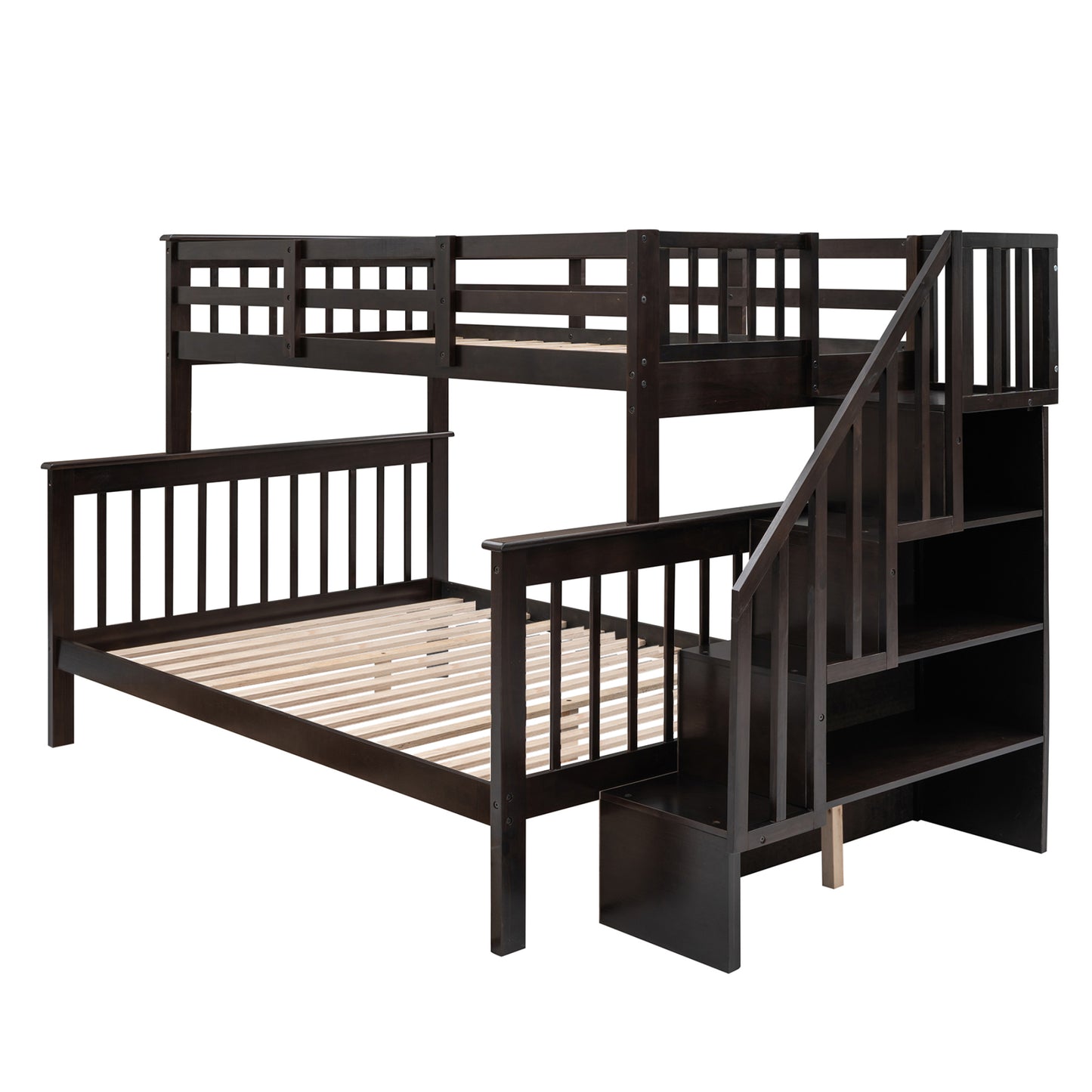 Elegant Espresso Twin-Over-Full Bunk Bed with Storage and Guard Rail