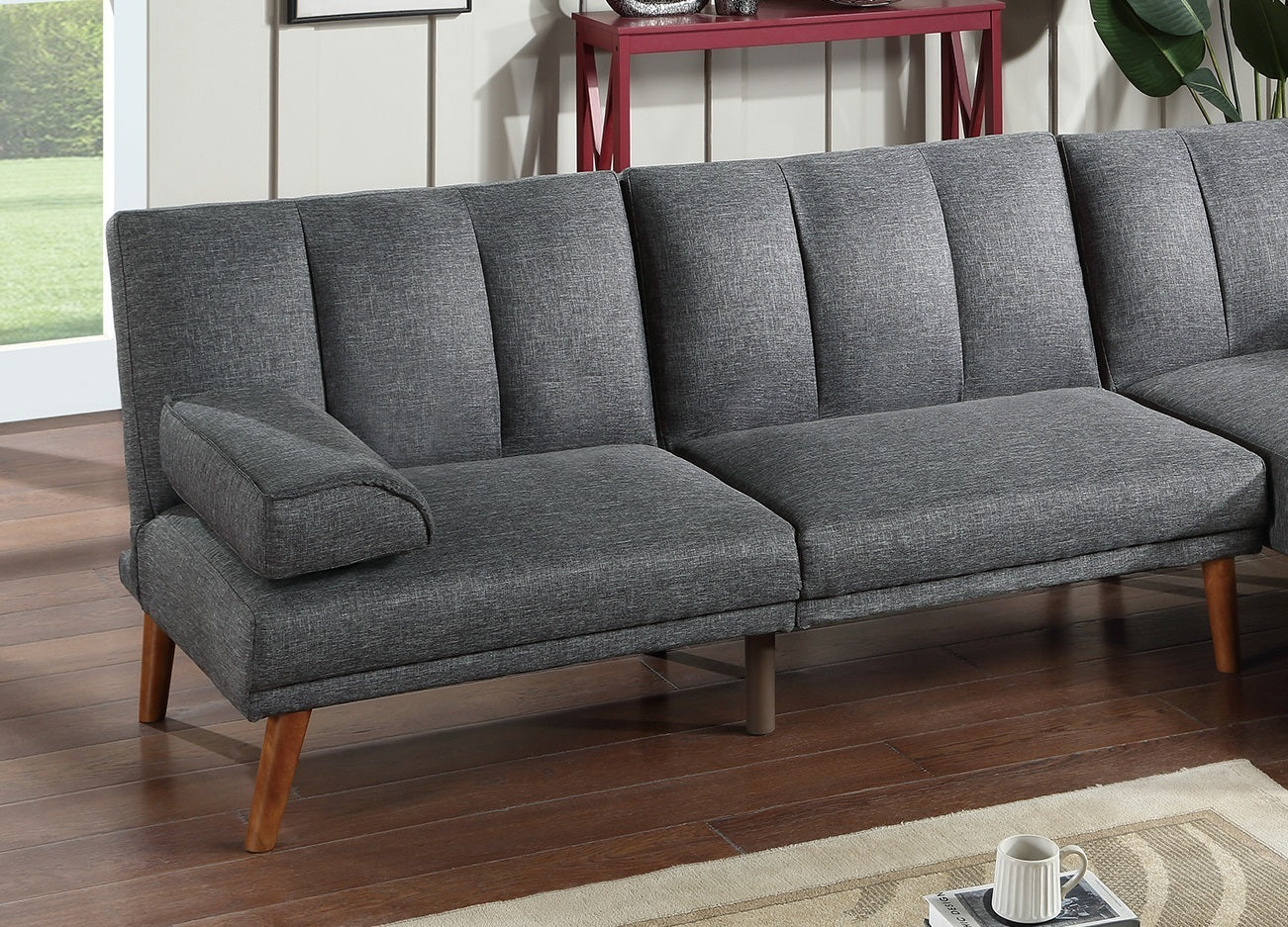 Blue Grey Contemporary Sectional Sofa Set with Adjustable Chaise and Plush Cushions