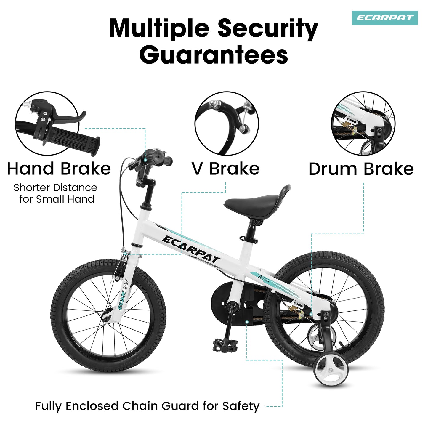 C16112A Ecarpat Kid's Bike 16 Inch Wheels,1-Speed Boys Girls Child Bicycles For 4-7Years,With Removable Training Wheels Baby Toys,Coaster+V Brake