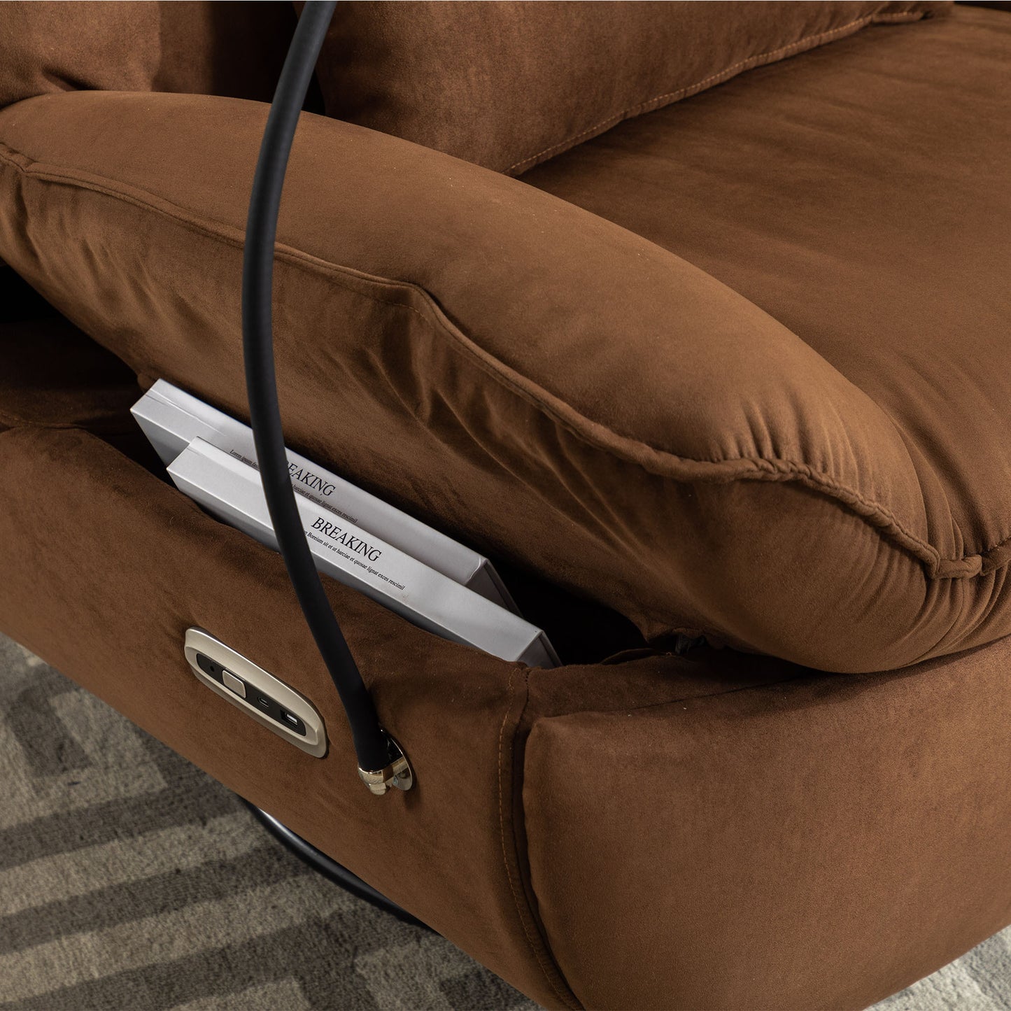 Intelligent Brown Power Recliner Sofa with Swivel, USB Charger, Bluetooth, and Voice Control