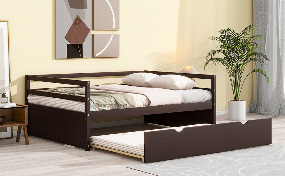 Twin Size Wood Daybed with Twin Size Trundle, Espresso(Expected Arrival Time: 1.7)