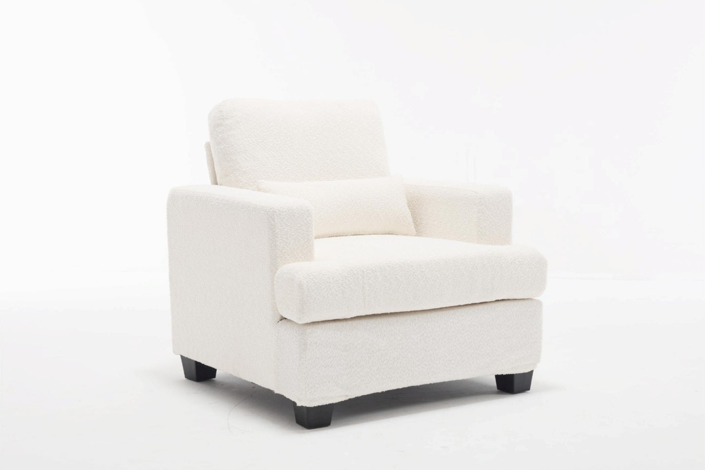 Contemporary 37 Modern Chair with Square Armrest, Removable Back Cushion, and Waist Pillow (White & Gray Fabric)