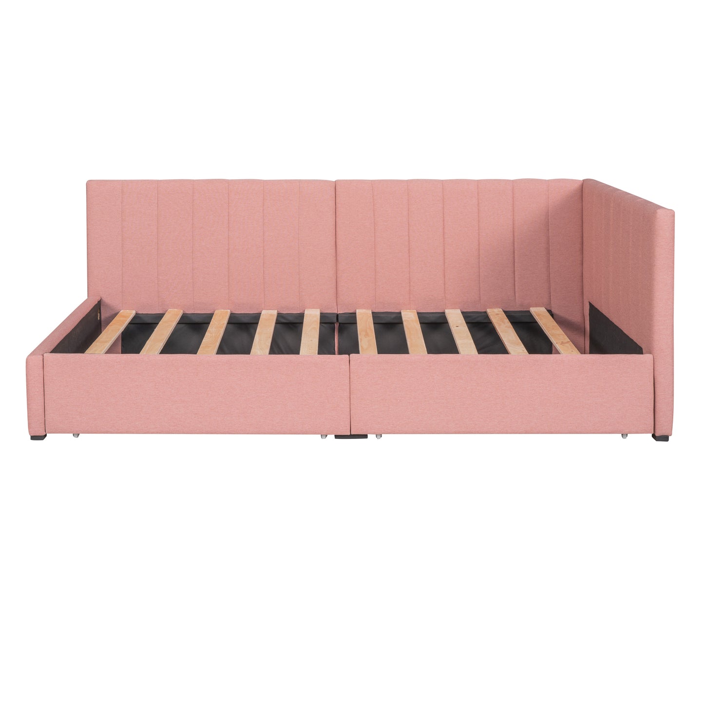 Upholstered Daybed with 2 Storage Drawers Twin Size Sofa Bed Frame No Box Spring Needed, Linen Fabric (Pink)