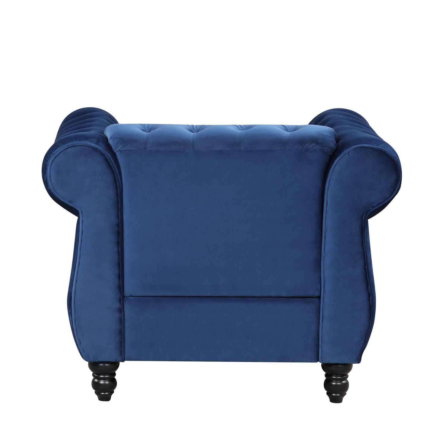 39 Plush Blue Upholstered Modern Sofa with Solid Wood Legs and Buttoned Tufted Backrest